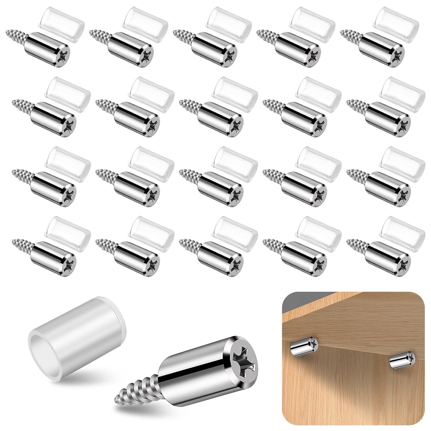 Yuanchu Shelf Brackets, Pack of 20 Diameter 7 mm Shelf Brackets Shelf Holder with Rubber Protection Shelf Support Self-Tapping Screw Shelf Pins for Furniture Bookcase