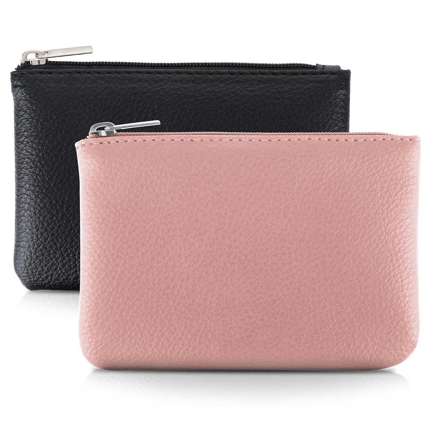 TIESOME 2Pcs Lychee Pattern Coin Purse, PU Zipper Coin Purse Portable Coin Purse Mini Change Wallet for Women Coin Pocket Mini Money for Women Credit Card ID Key Headset Lipstick (Black+Pink)