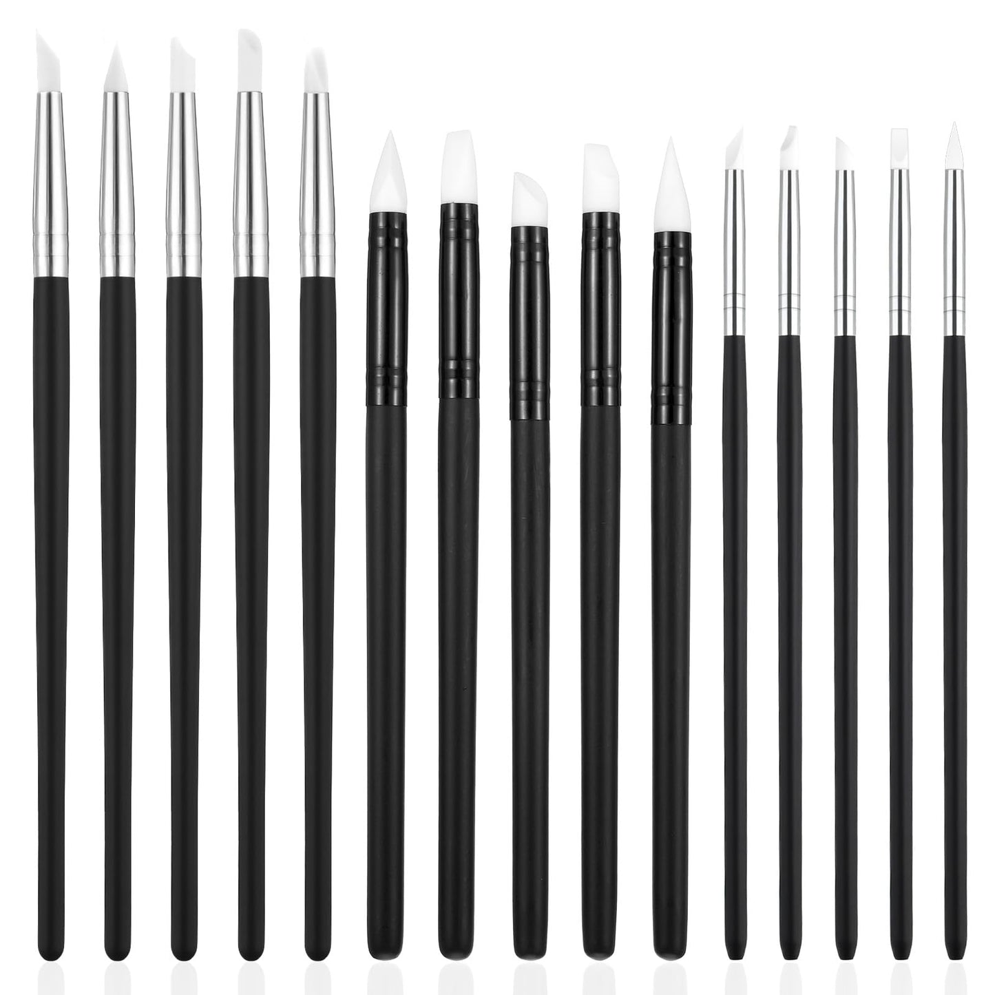 Yuanchu Pack of 15 Silicone Brushes, Rubber Brush Acrylic Paints Brush Painting by Numbers Shaper Modelling Tool Rubber Clay Tool for Modelling Painting DIY Crafts Shapes Carving Artworks