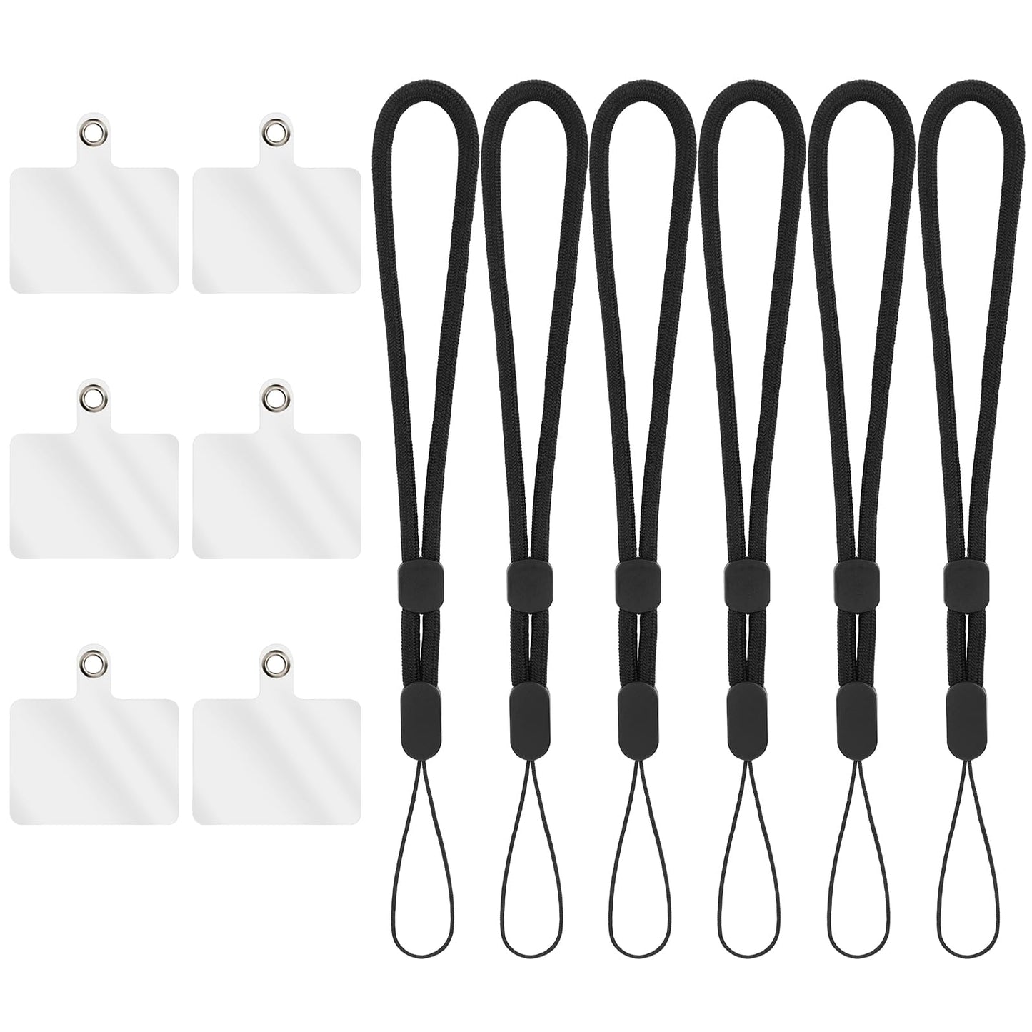Amabro 6PCS Phone Lanyard Strap, Detachable Cellphone Wrist Strap Holder Adjustable Phone Charm Grip Black Hand-free Phone Chain with Tether Tab for Universal Coverage Phones Cases Keys Case