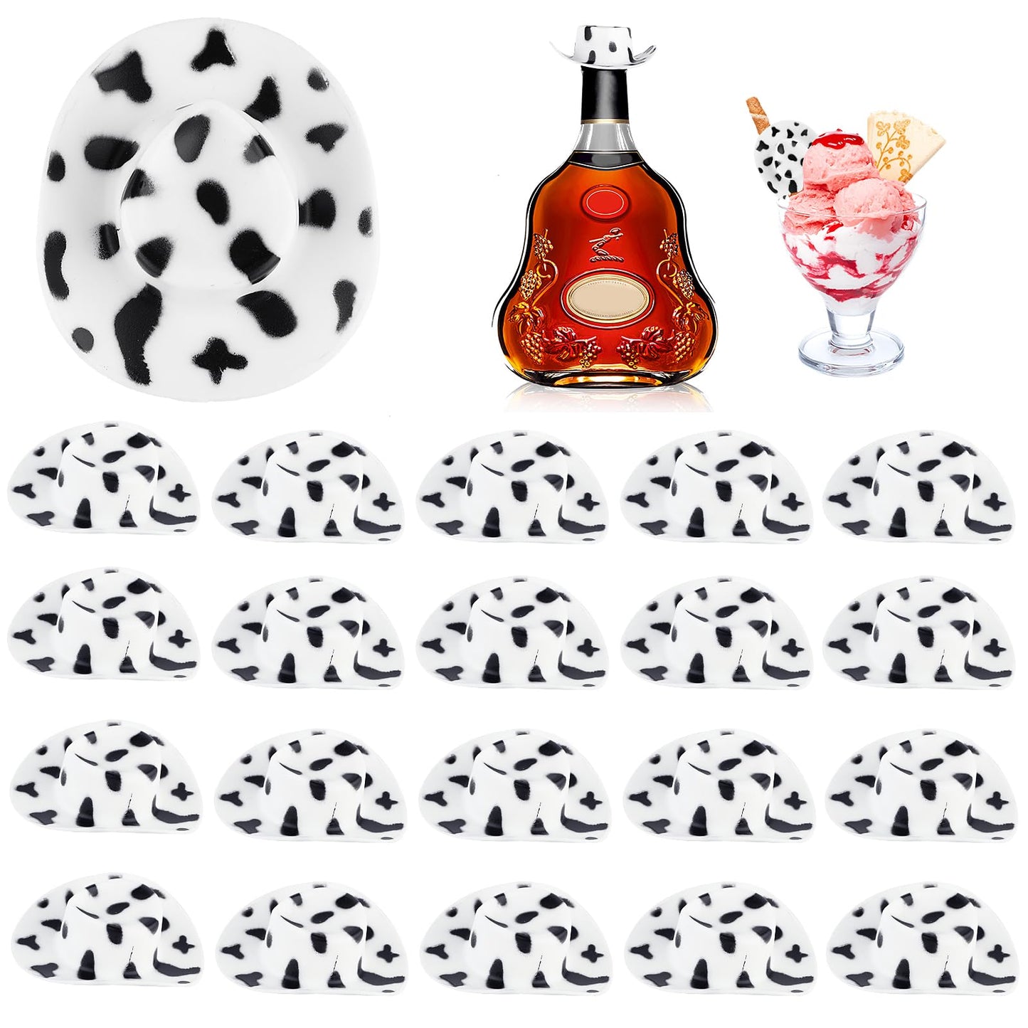 TIESOME Miniature Dollhouse Cowboy Hats, 20 Pcs Mini Western Cowgirl Hat Cake Topper Doll West Hat Small Plastic Hat for Doll Dress Up Party Accessories Dollhouse Decor Pretend Play (Black+White)