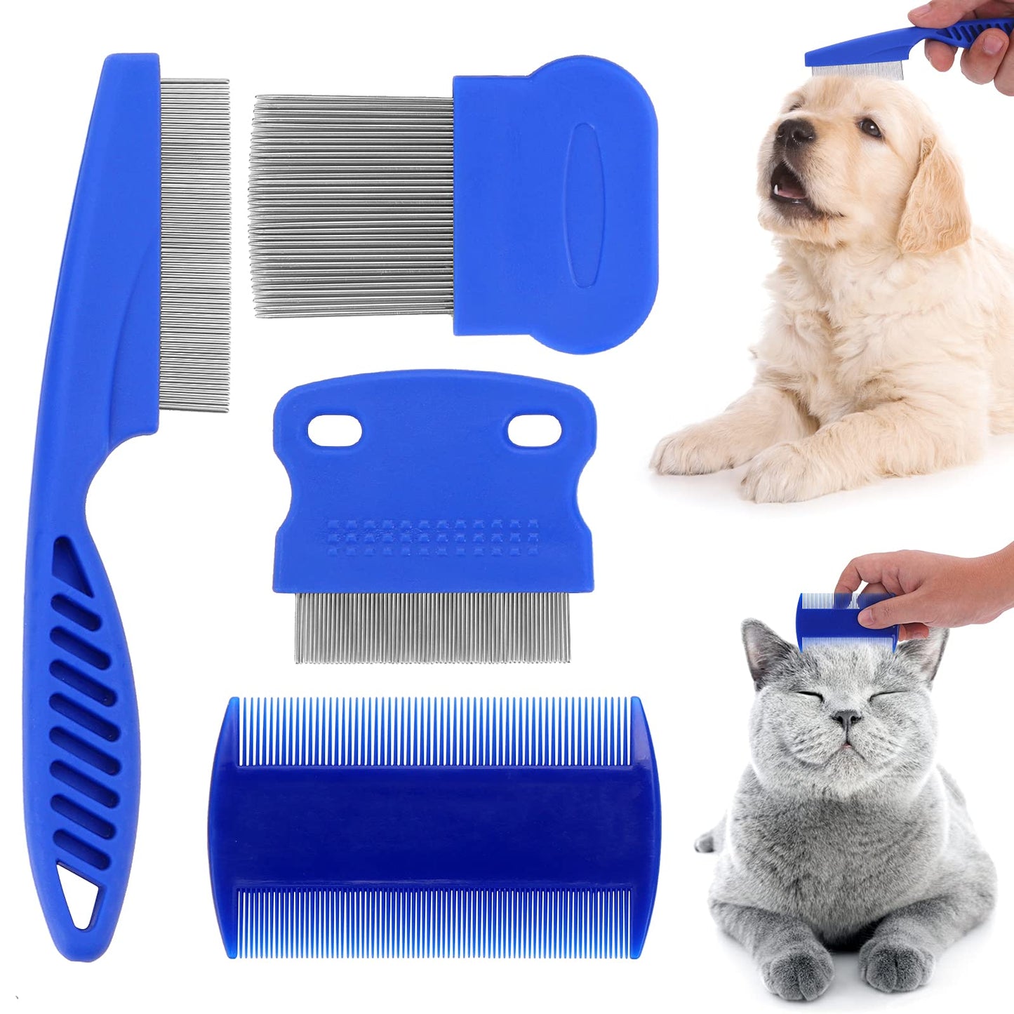4Pcs Cat Dog Tear Stain Remover Comb Set, Pet Flea Lice Comb Grooming Comb Pet Hair Removal Tool Fur Comb for Puppy Kitten Multifunction 4 Shape