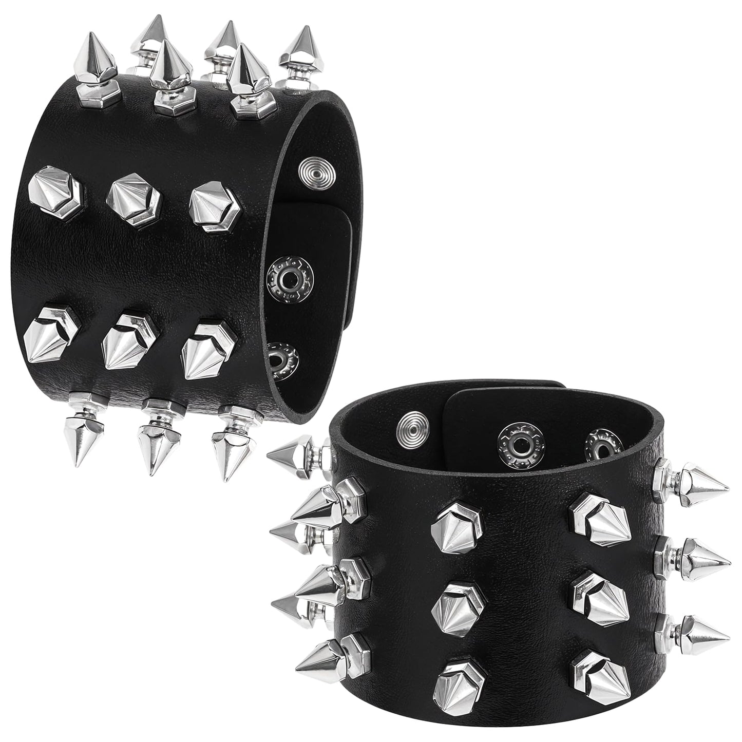 BOHUIZ Set of 2 Rivet Bracelet Rock Punk Bracelet Punk Studded Bracelet Men Women Leather Bracelet Gothic Rivets Leather Bracelet Metal Spike Leather Bracelet for Party Concert Cosplay