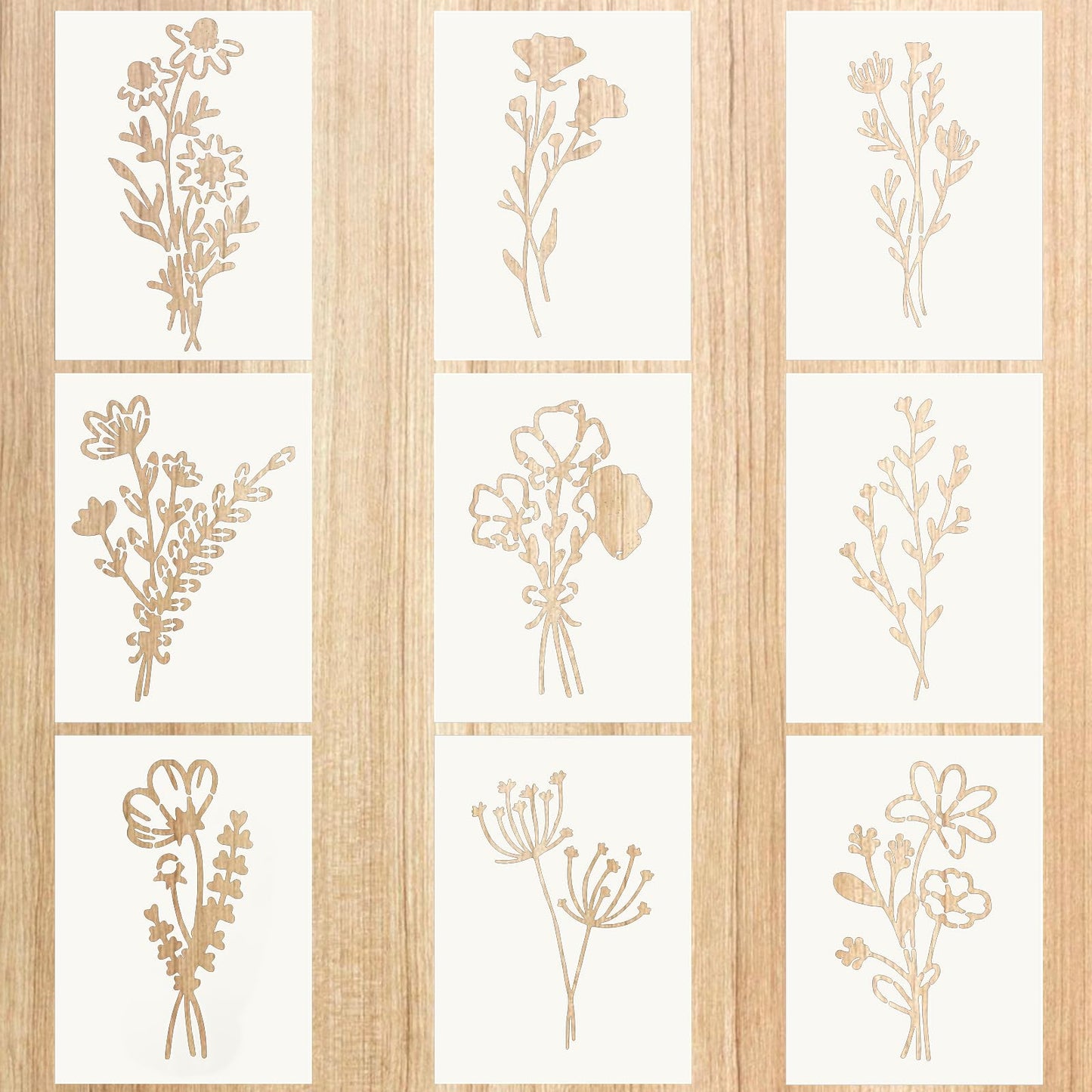 Stencils for Painting on Wood, Reusable Flower Stencils Painting Crafts Templates Drawing Stencil for Painting on Wood, Wall, Furniture(9)