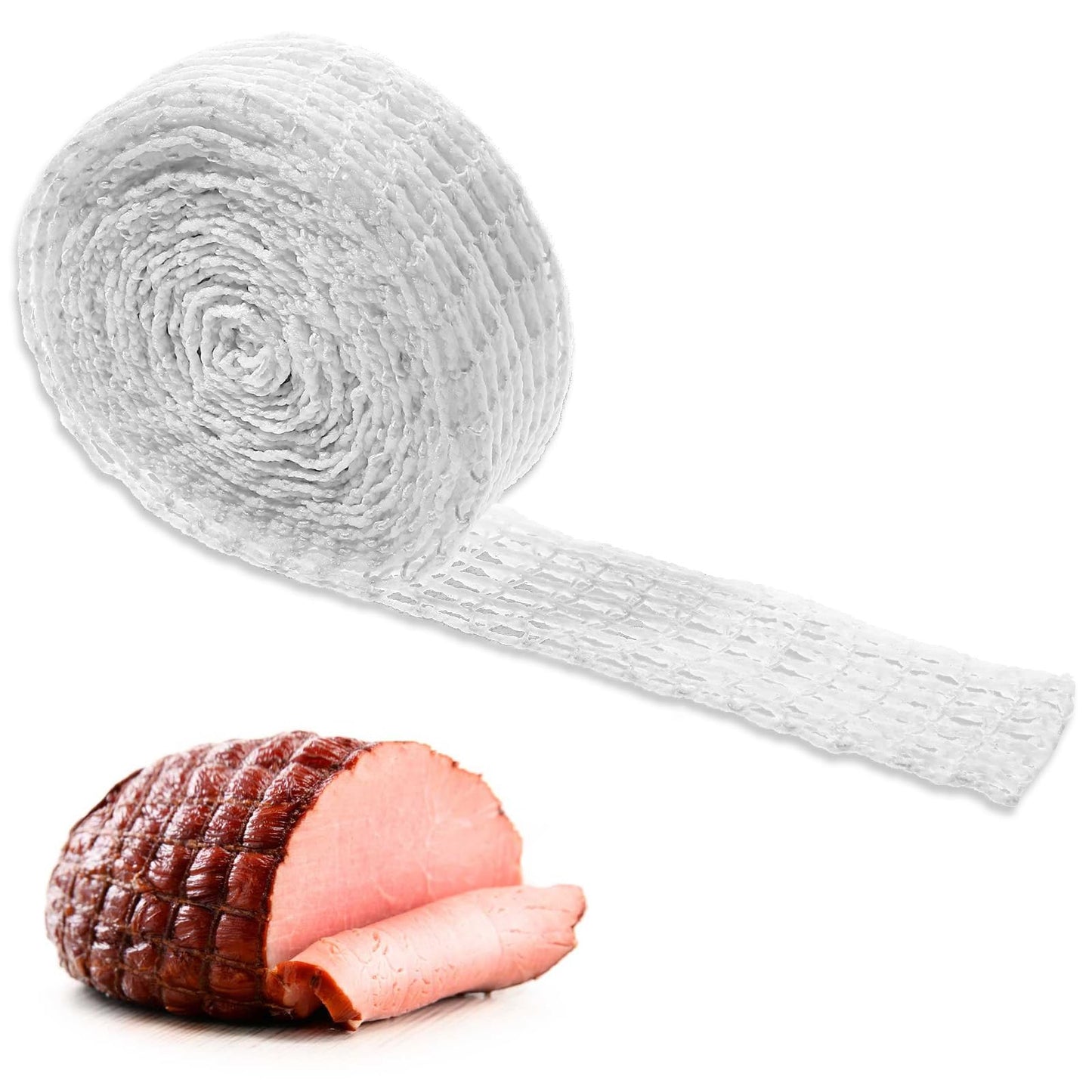 Yuanchu Meat Net, Ham Net, 3 Metres, Rolled Roast Net, Cotton Thread, 16 Holes, Meat Net, Roasting Net, Smoking Net, Elastic Roulade Net for Storage, Hanging, Baking, Cooking, Ham, Meat Sausage