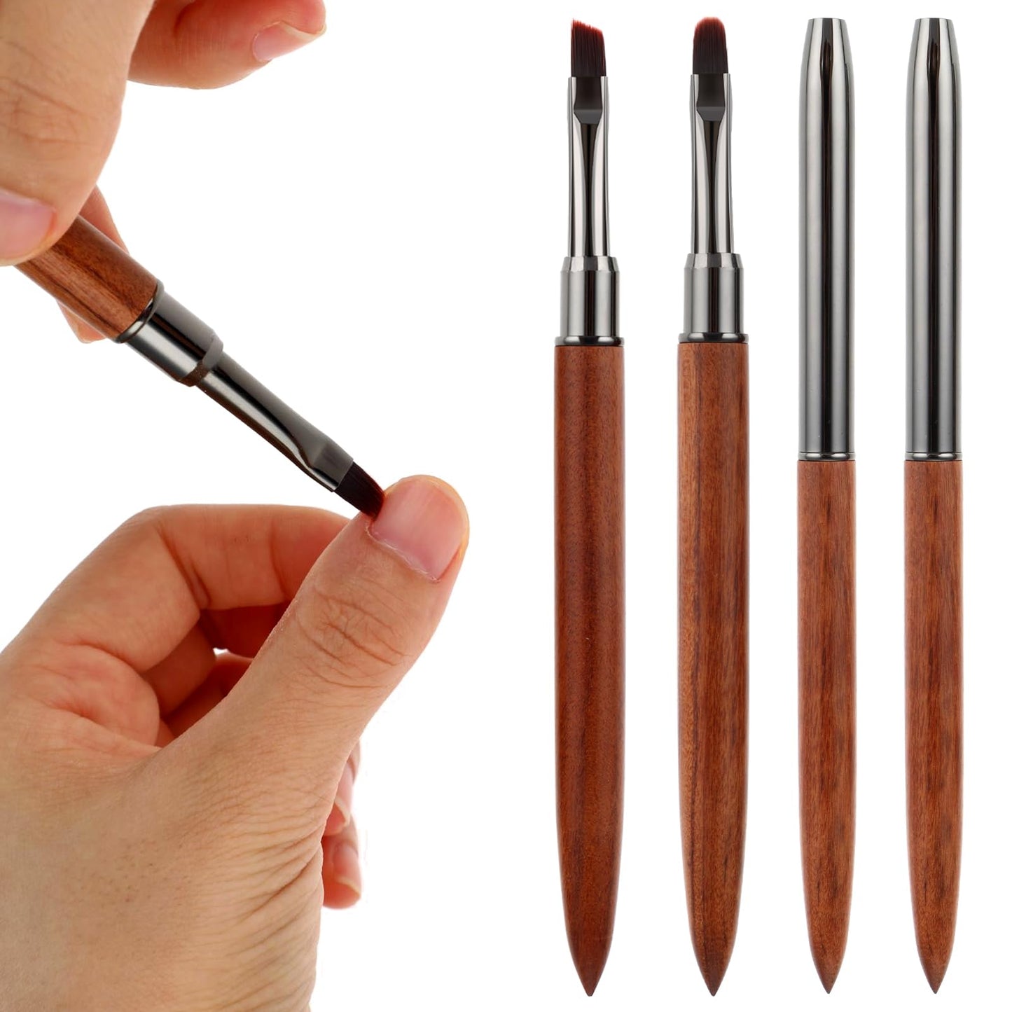 cobee Nail Art Brushes, 2Pcs Nylon Head, Wooden Handle, for Clean Up Mistakes, DIY Manicure, Nail Polish Remover Brushes, Professional