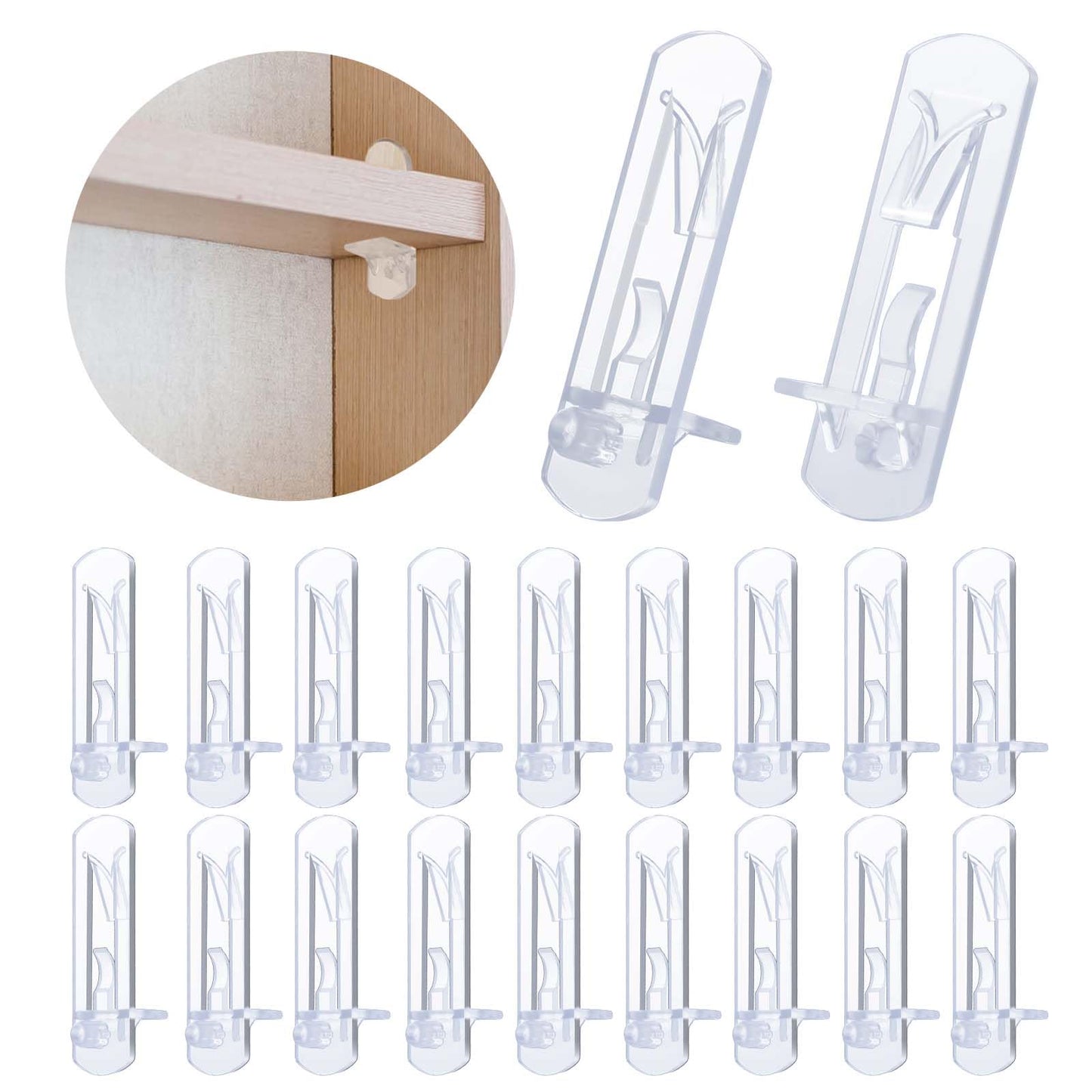 TIESOME 20 Pcs Plastic Locking Shelf Support Pegs, Cabinet Shelf Clips Locking Shelf Support Pegs Fit 6.9mm Diameter Hole and 5/8 Inch Thick Shelf for Kitchen Cabinet Furniture Book Shelve