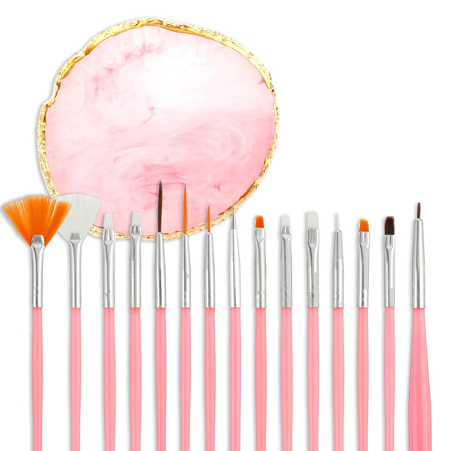 Amabro Nail Art Tool Set 15 PCS Nail Art Brushes Resin Nail Art Painting Palette Detail Brush Nail Dotting Pen for Makeup Beauty Nail Art Hand-Painted Toning Salon DIY Manicure (Pink)