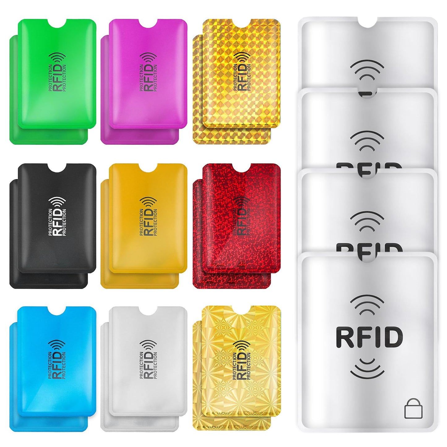 22 RFID Blocking Sleeves Envelopes(18 Credit Card Holders & 4 Passport Protectors) Identity Theft Protection Secure Sleeves Set, Waterproof Aluminum Foil Slim Design Easily Into Your Wallet(22)