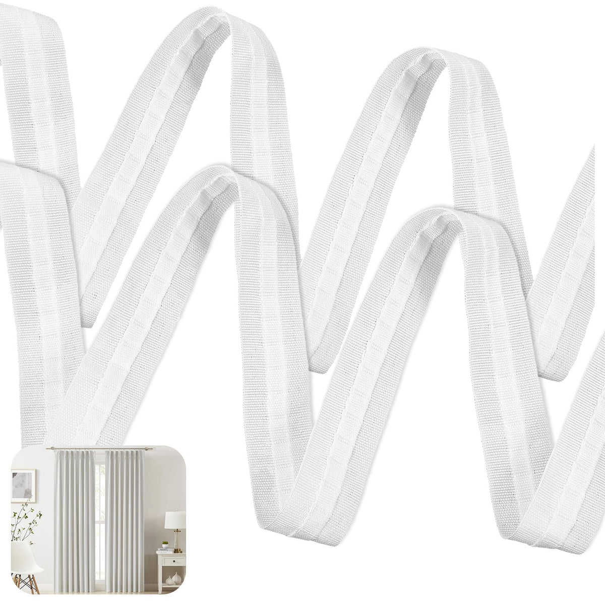 SHENLIU 30 m x 2.5 cm Curtain Tape, White Ruffle Tape for Sewing, Curtain Tape, Polyester Universal Ruffle Tape for Iron-On Curtain for Decorative Bedroom (1 Roll)