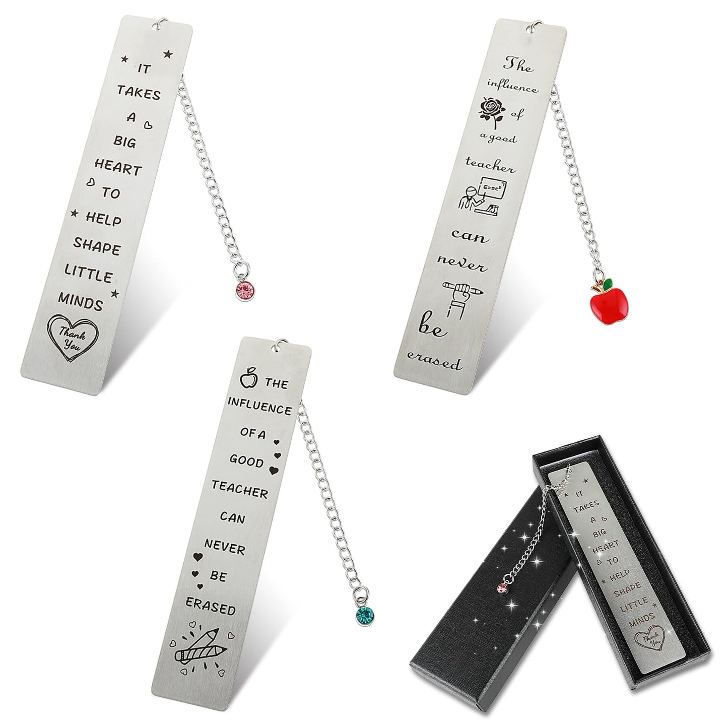 TIESOME Teacher Appreciation Gifts Bookmark, 3 Pcs Thank You Metal Bookmark Teacher Bookmark for Birthday School Season Graduation Thanksgiving Christmas (A)