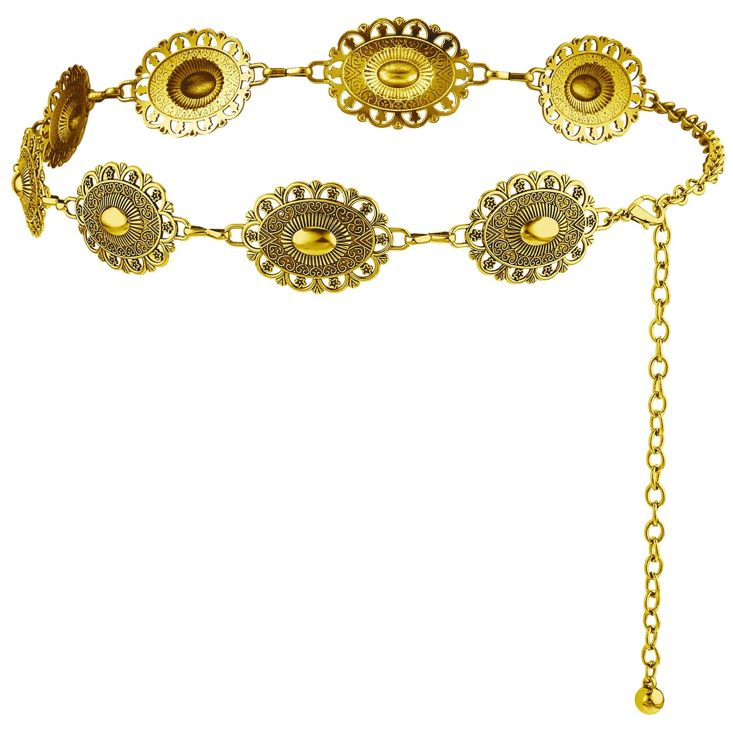Andibro Western Chain Belt for Women, Country Concert Outfits Belts Cowgirl Waist Links Belt Adjustable Metal Concho Belt(Gold)