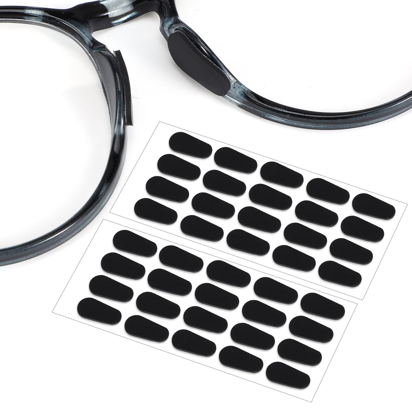 Yuanchu 20 Pairs Silicone Nose Pads, Self-Adhesive Non-Slip Nose Pads for Glasses, Transparent Glasses Pad with Adhesive Back, 1 mm Soft Nose Grips for Glasses and Sunglasses (Black)
