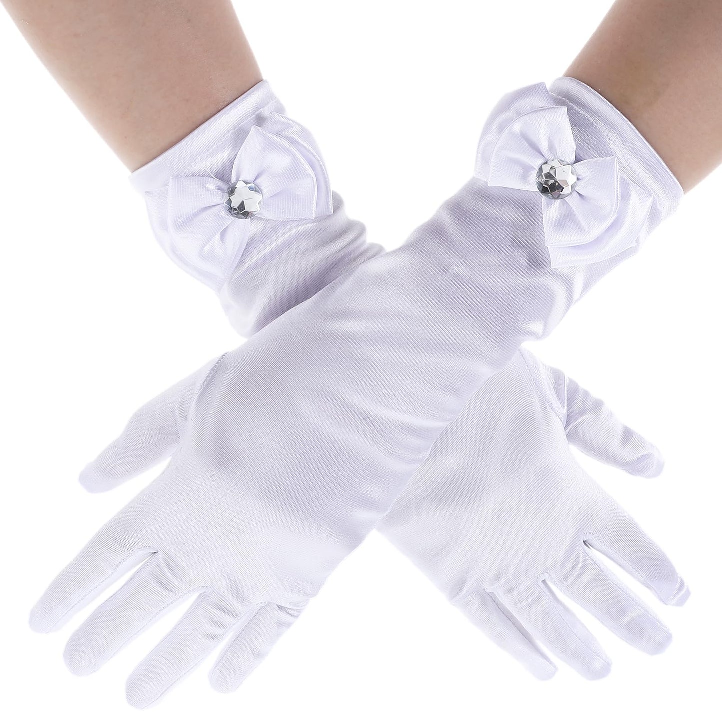 Yuanchu Princess Gloves for Little Princess, White Gloves Long Bows Dress Up Gloves Flower Princess Gloves for Birthday Wedding Costume Party