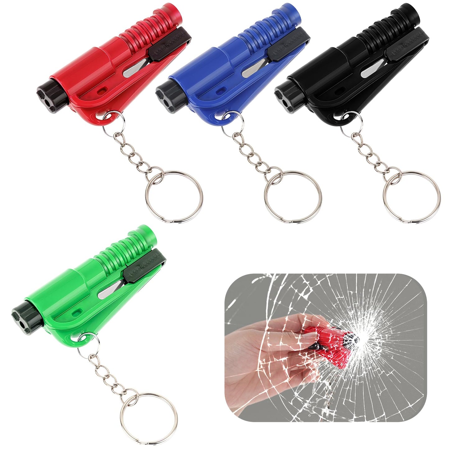 Molain 4 Pcs Car Window Breaker Tool Keychain,3 in 1 Glass Breaker and Seatbelt Cutter & Survival Whistle, Emergency Keychain Car Escape Tool Applicable to All Cars, Car Accessories