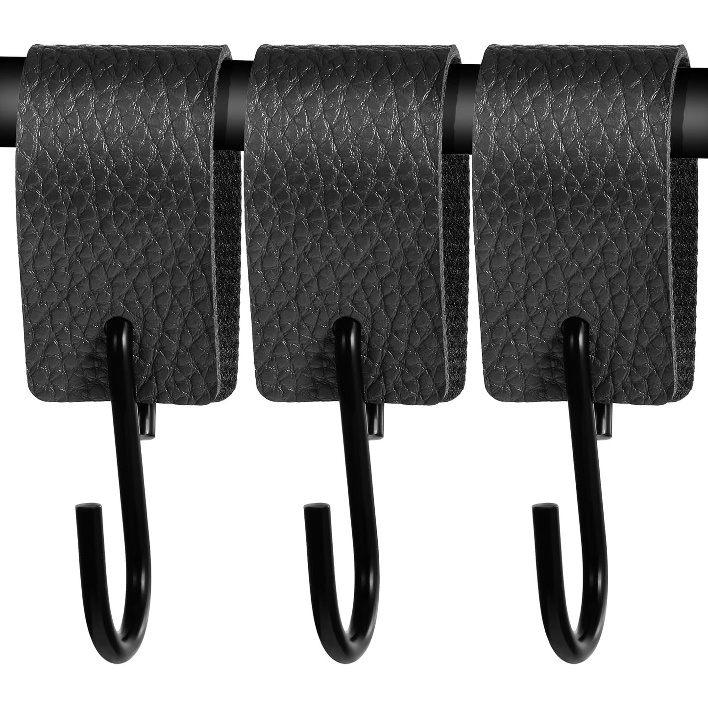 Yuanchu Pack of 3 S Hooks with Leather Loop, 12.5 x 3.0 cm Leather Hooks, Clothes Hooks for Clothes Rail, Multifunctional Hooks, Coat Hooks, Metal Hooks for Kitchen, Bathroom