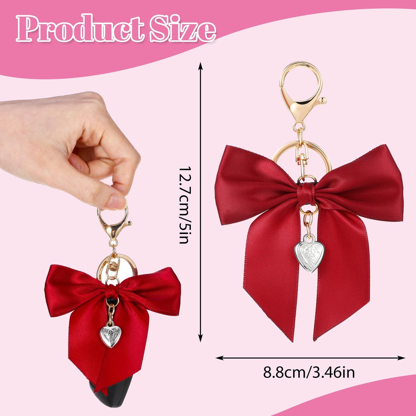 Yuanchu Bow Charm Key Chain, 3Pcs Cute Bow Keychain for Car Keys Handbag Decor Purse Bag Charm Girls Gift DIY Crafts Project, Black, Beige, Burgundy, One Size