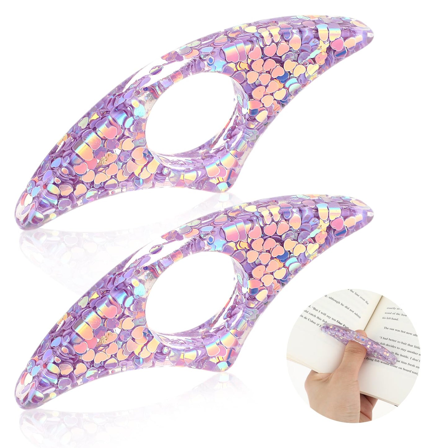 GEEHUA 2 Pcs Book Page Holder for Reading, Thumb Book Page Holder Book Gifts Shiny Heart Personalized Resin Bookmark Thumb Bookmarks Book Accessories for Reading