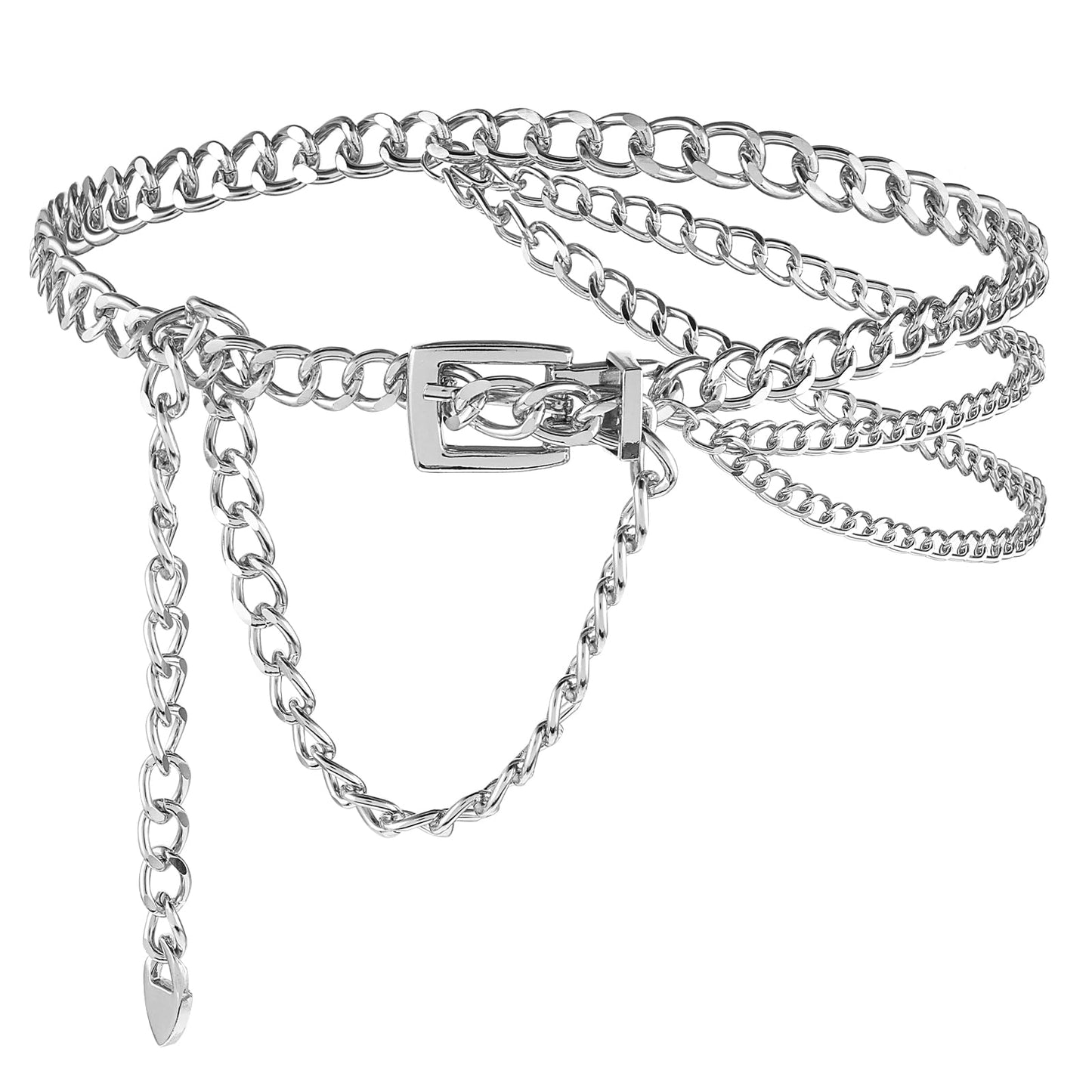 Amabro Multilayer Waist Chain Belt, Adjustable Metal Chain Dress Belt Women Girls Ladies Dress Jeans(Silver)