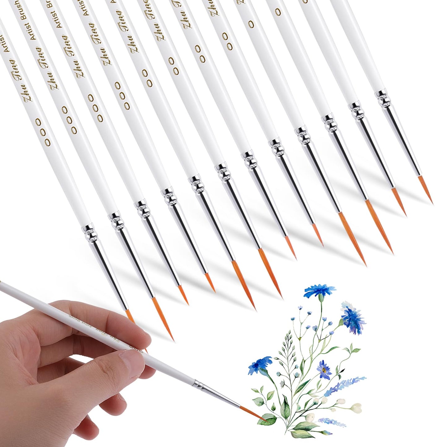 Amabro 12PCS Detail Paint Brushes, Fine Tip Paint Brush Set Miniature Brushes for Fine Detailing & Art Painting Micro Paintbrush for Acrylic Watercolor Oil Face Nail Art Model Painting Line Drawing