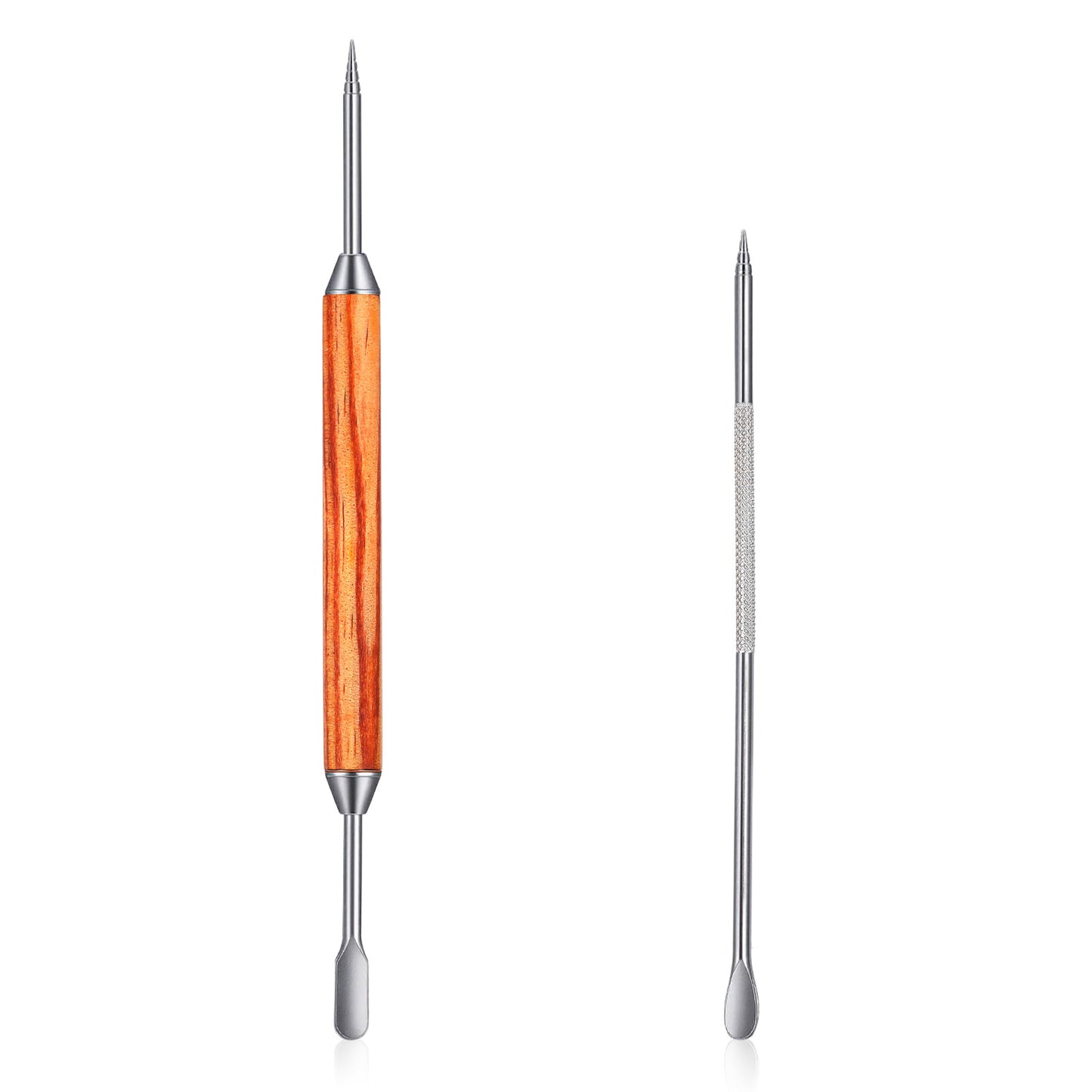 YUXMU 2 Pack Latte Art Pen Set, Stainless Steel Barista Accessories with Wood Handle Double-Ended Coffee Drawing Tool for Home & Cafe Use