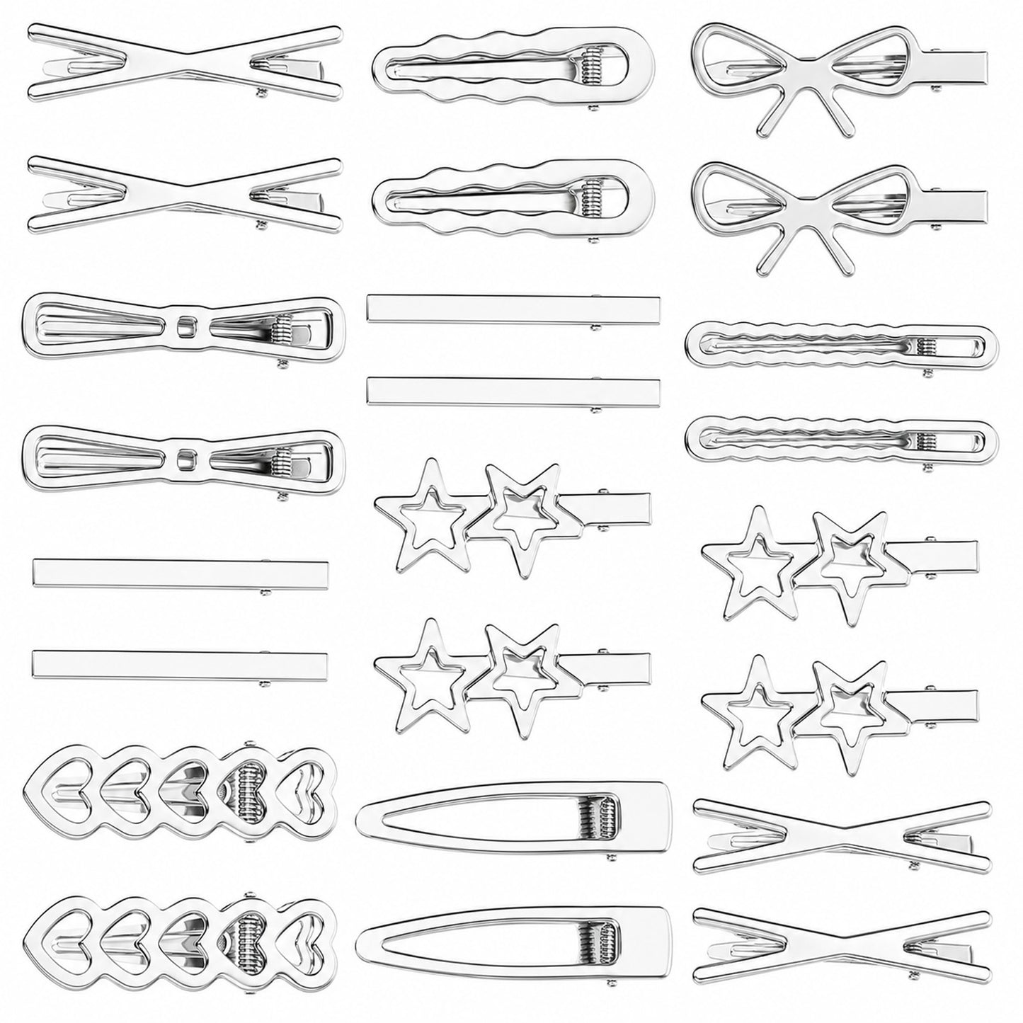 Amaxiu 24 Pcs Silver Hair Clips for Women, Hair Clips Set 12 Shapes