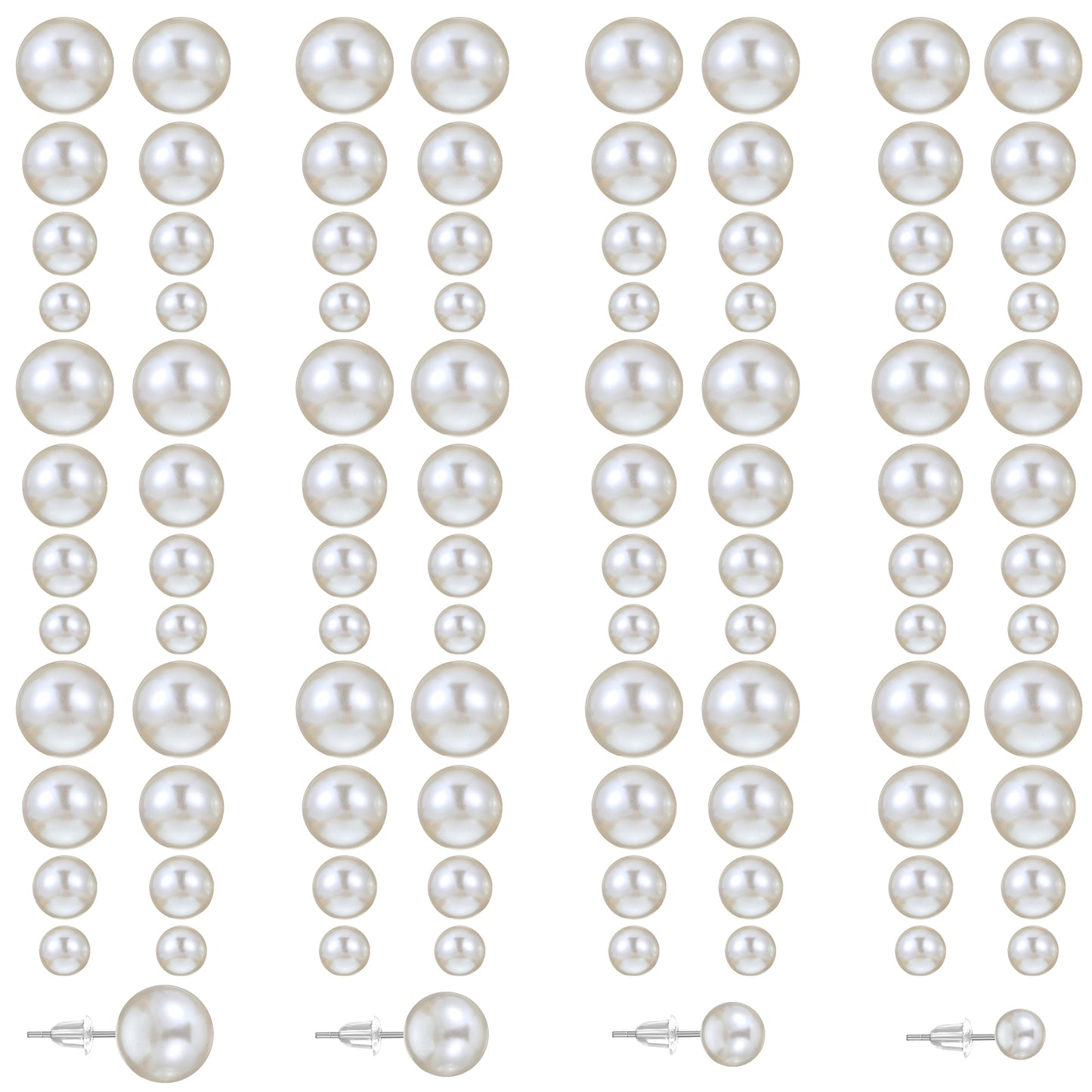 DOPENSPI 48Pairs Pearl Studs Earrings for Women, 4 Mixed Sizes White Beige Faux Simulated Pearl Earrings Round Ball Ear Jewelry Set for Women(Beige)