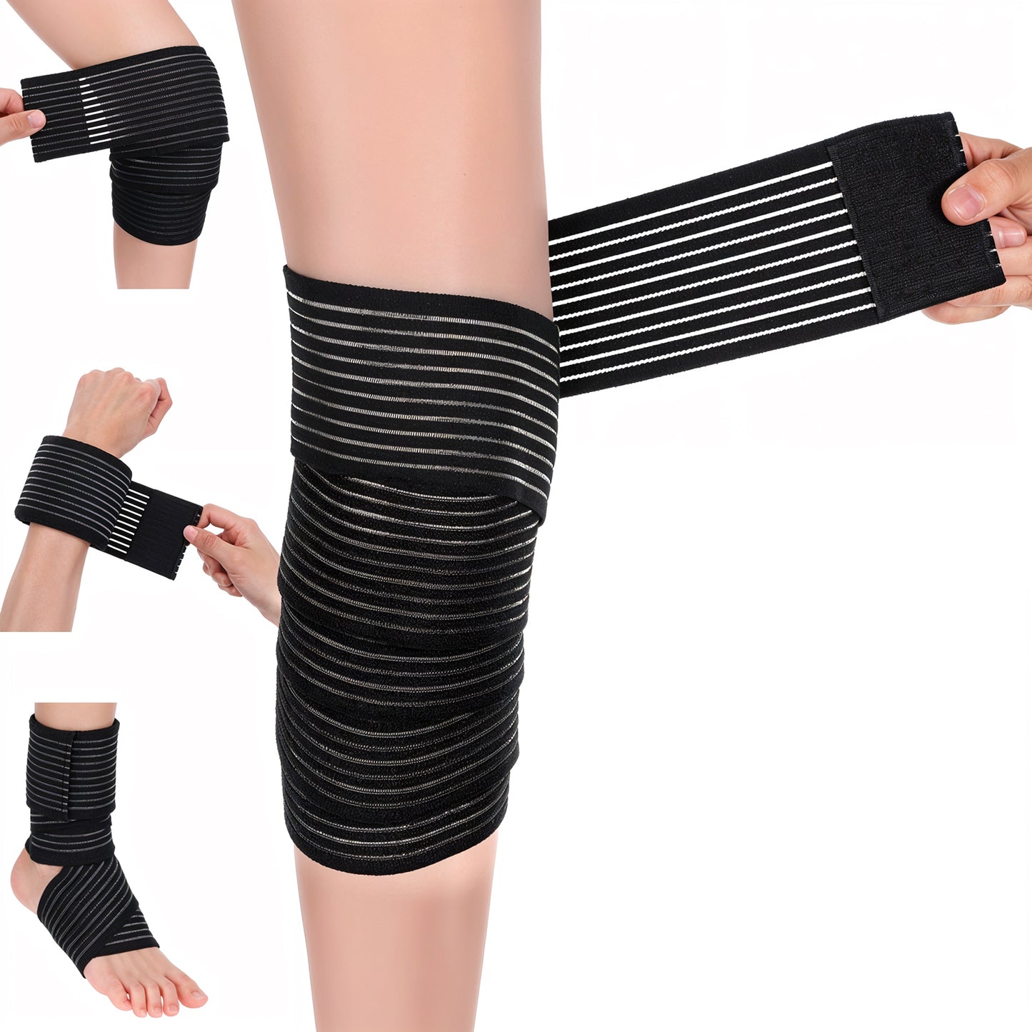 JIYIN 2 PCS Extra Long Elastic Knee Wrap Compression Bandage Brace Support, Black Adjustable Knee Wrap for Legs Plantar Fasciitis Stabilising Ligaments Joint Pain Basketball Running Soccer Football
