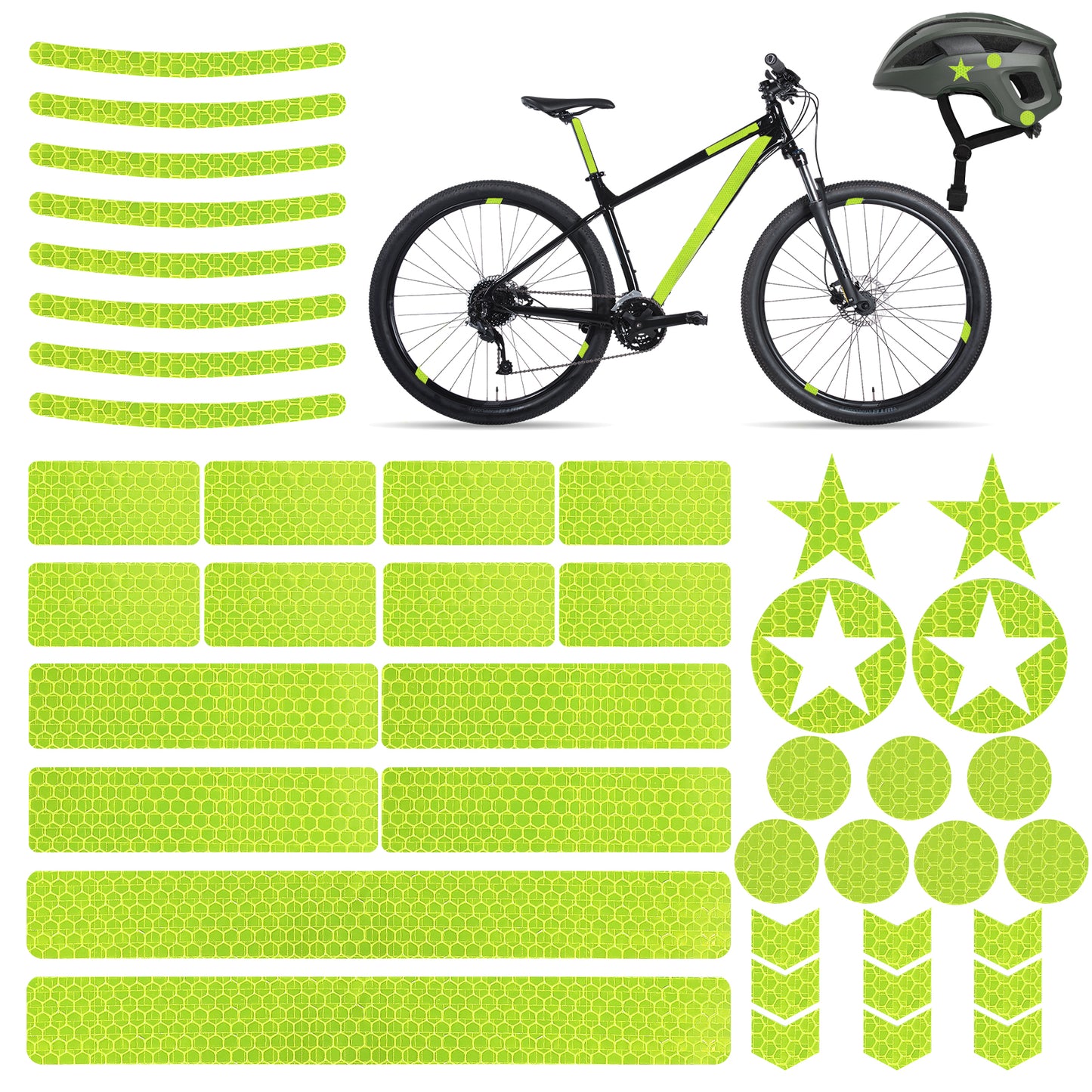 Yuanchu Reflective Stickers for Bike, 42 Pcs 8 Shapes Bicycle Reflective Decals Safety Warning Reflectors Waterproof Night Visibility Reflective Stickers for Helmet(Yellow)