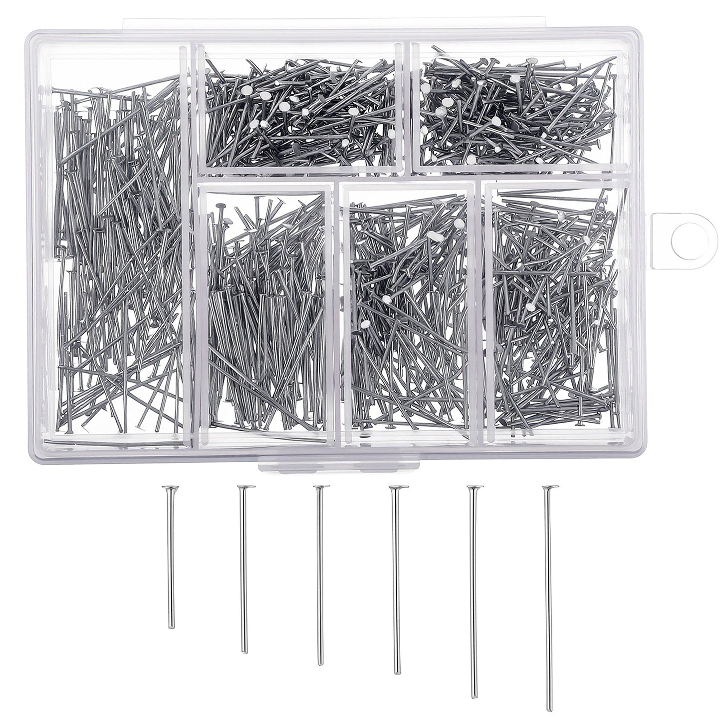 WJIAAA 1200 Pcs Head Pins for Jewelry Making, Mini Silver Metal Earring Findings Earring Making Supplies for DIY 31/28/25/23/20/18 Mm