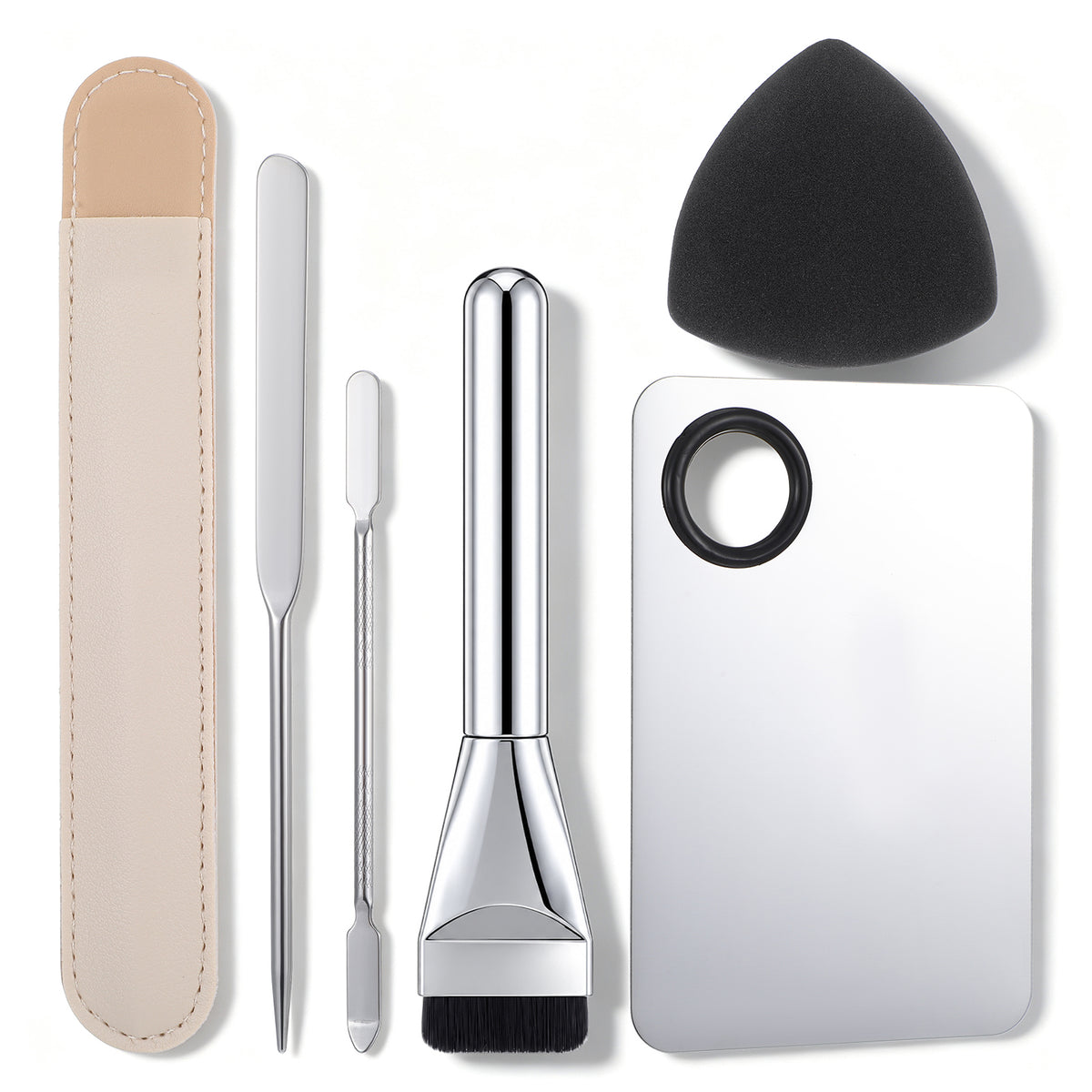 YUXMU 5 Pcs Makeup Mixing Palette Set, Stainless Steel Cosmetic Spatula Kit