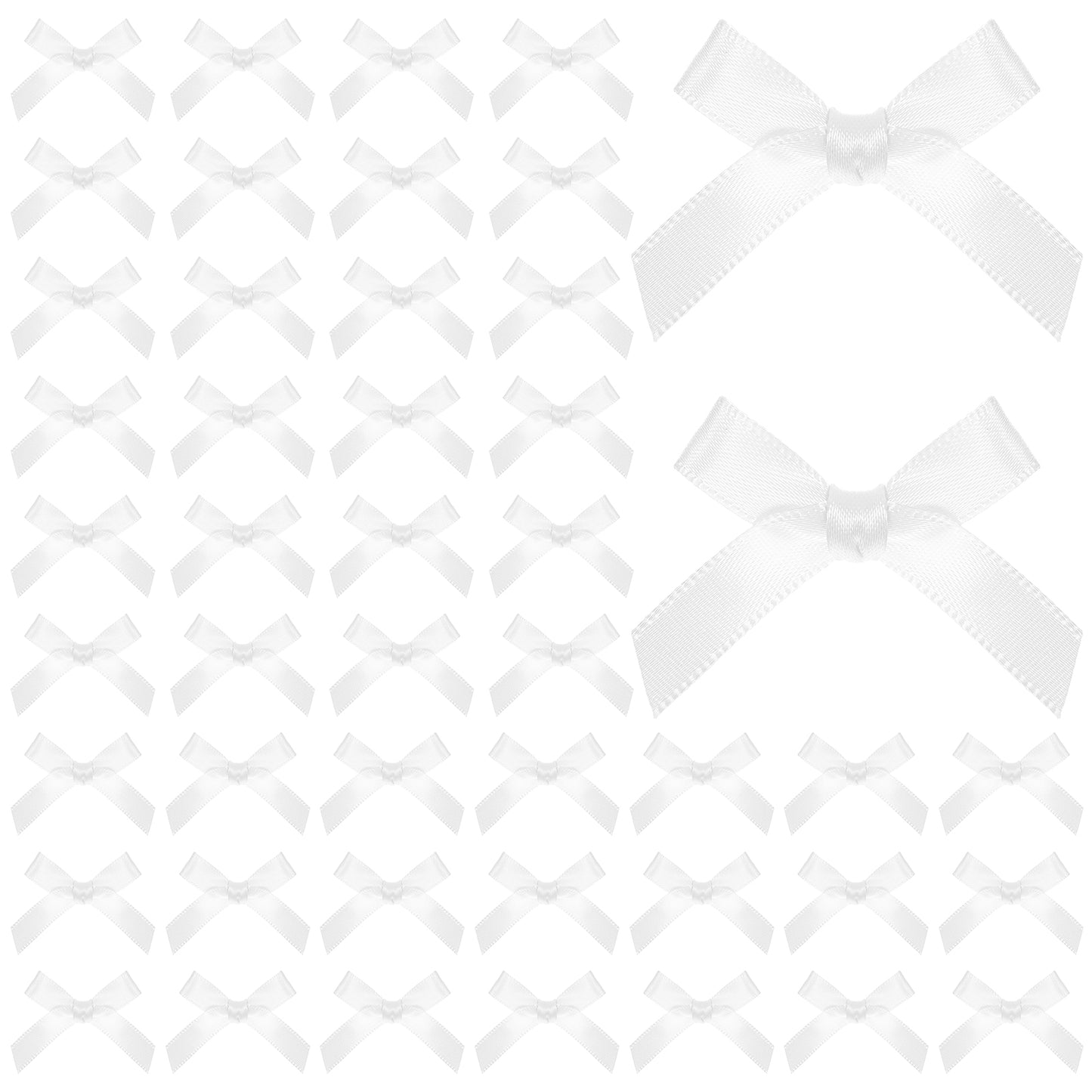 Giantree 200 Pcs Ribbon Bows, Mini Satin Fabric Bows for DIY Crafts Cute Small Bows for Sewing Scrapbooking Halloween Christmas Wedding Gift Wrapping Candy Treat Bags Decoration, 1.69x0.39in(White)