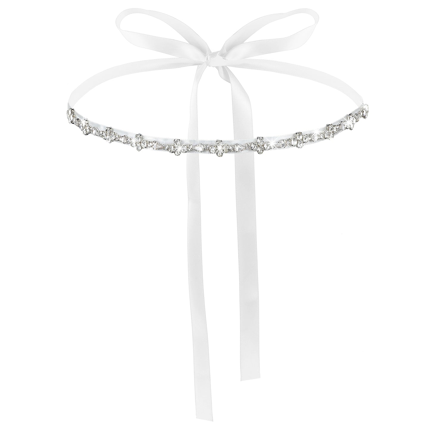 AOZUO Bridal Rhinestone Wedding Waist Belt, Thin Bling Bridal Dress Belt Shiny Crystal Bridesmaid Sash Ribbon Belt for Wedding Gown