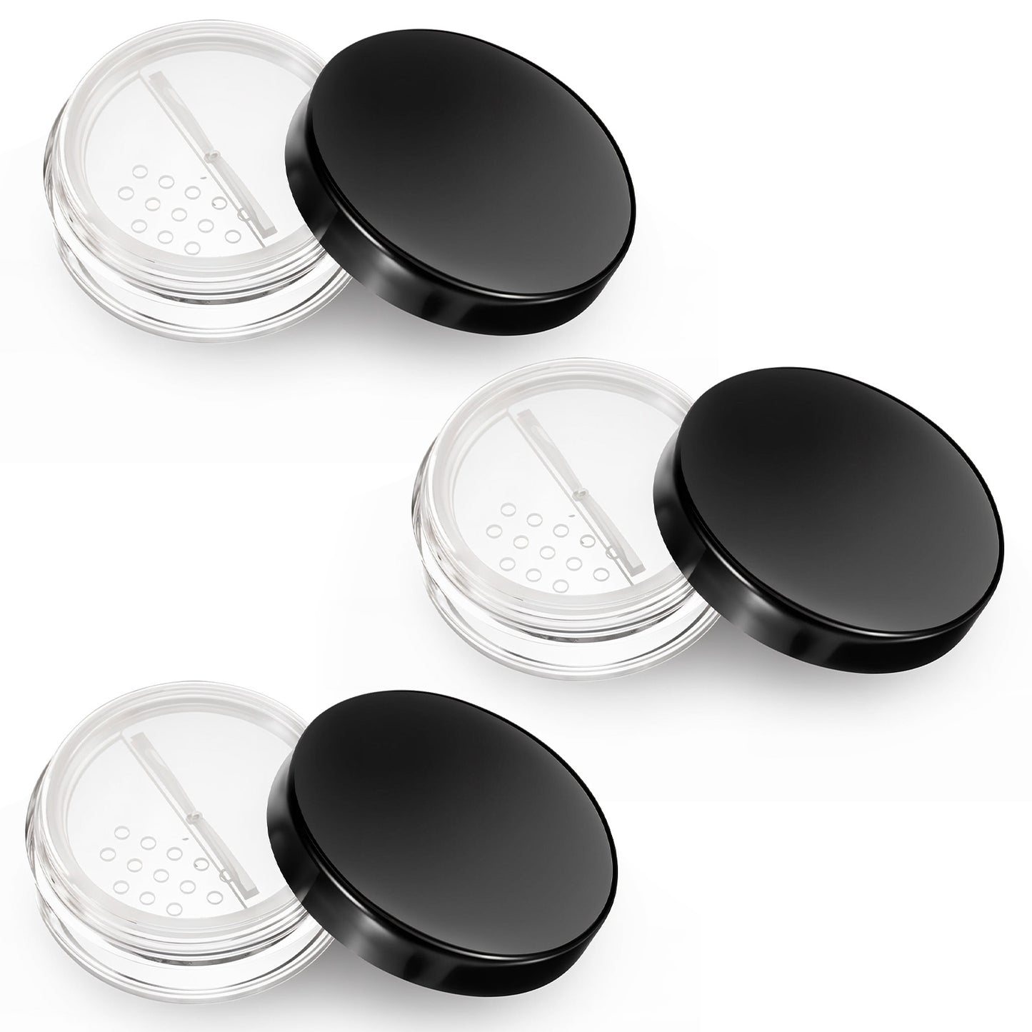 LXUEJIE 3 Pcs 10ml/0.34oz Loose Powder Containers, Empty Makeup Container, Refillable Loose Powders Containers Reusable No Leak Compact, Travel Powder Container Black