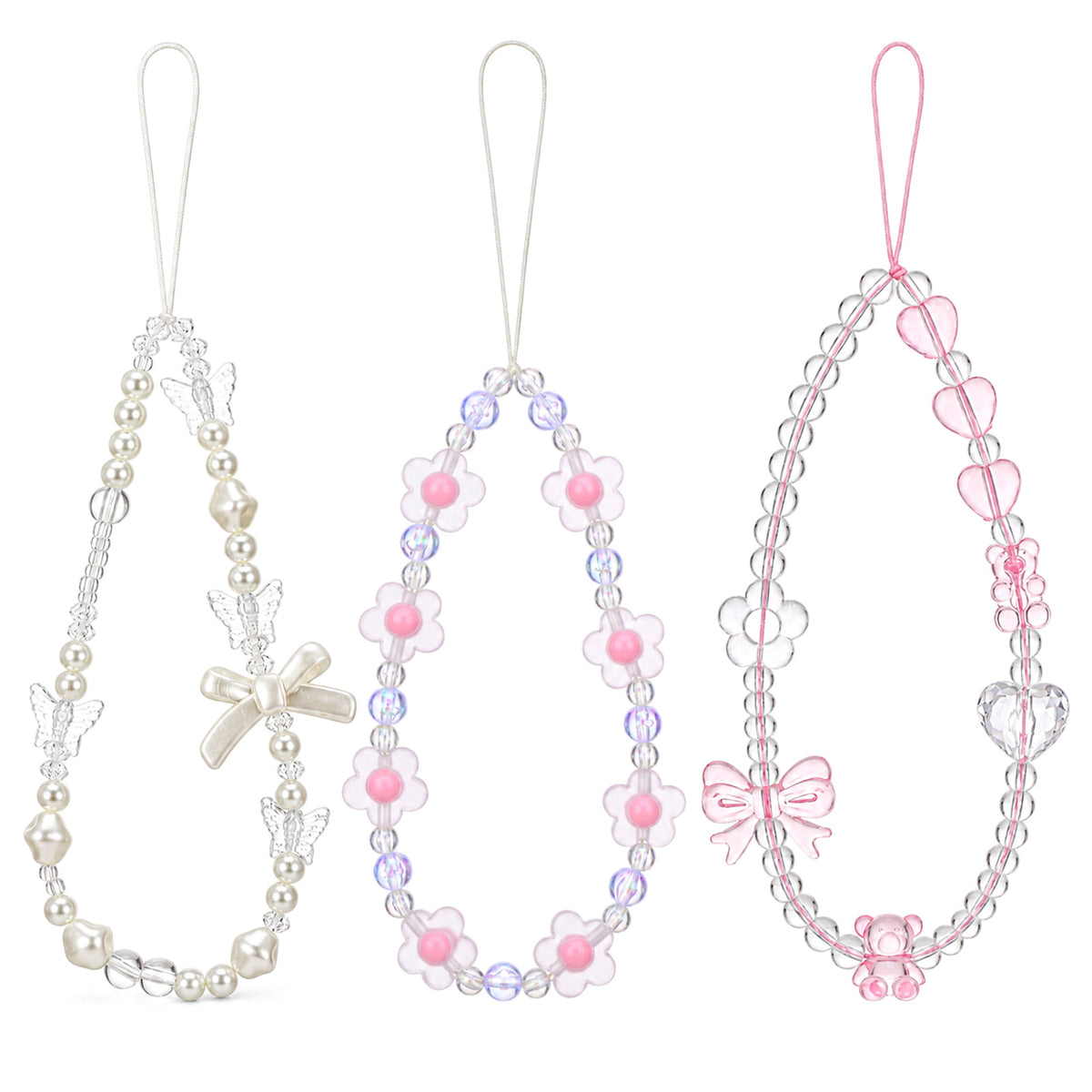 IANFAN 3Pcs Beaded Camera Wrist Strap, Phone Charm Floral Crystal Lanyard