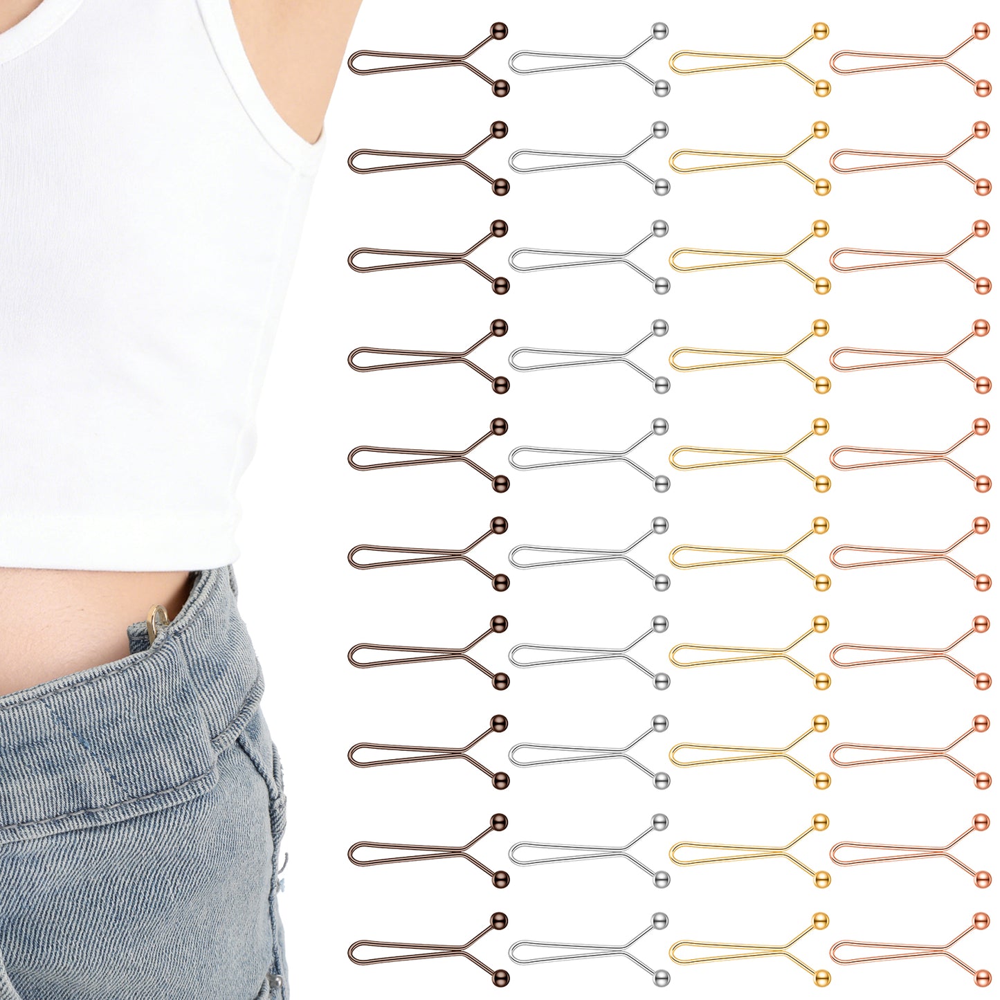 Molain 40pcs Pant Waist Tightener Metal Clips, Adjustable No Sew Reusable Waist Cincher Clip for Loose Jeans Pants Skirts, Invisible Pant Button Replacement Tightener