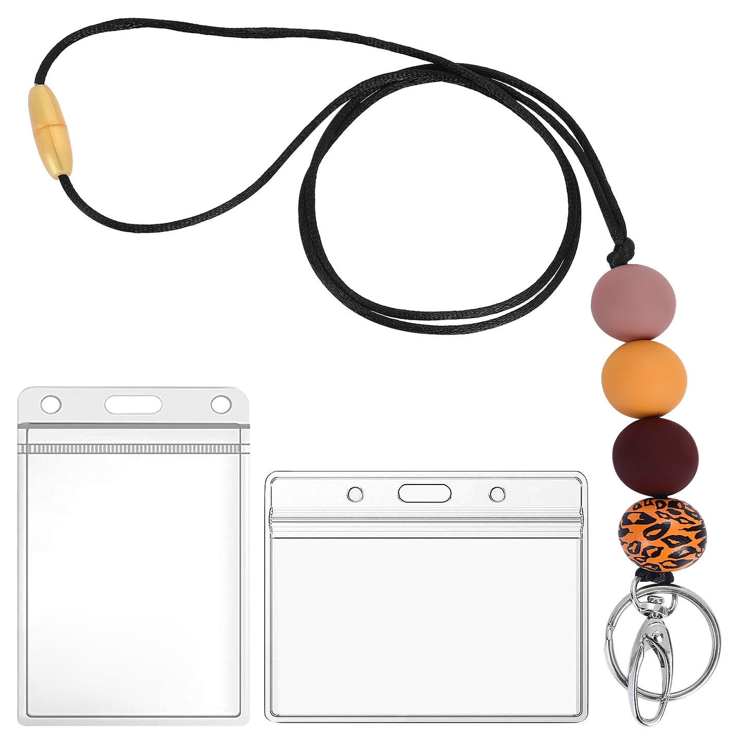 Molain Badge Lanyard with ID Card Holder, Silicone Beaded Lanyard Necklace, Badge Holders with Lanyard for Teachers Nurse Employees Students (A)