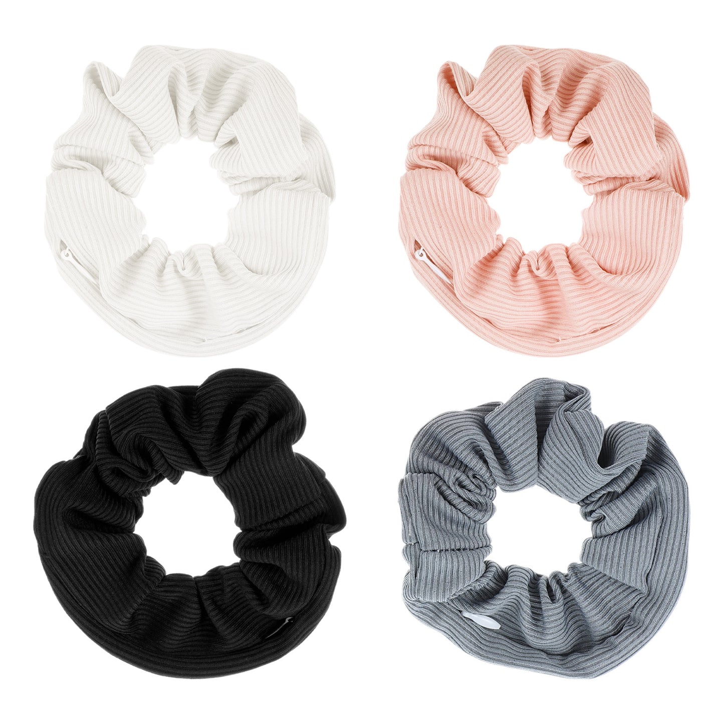 DOPENSPI 4PCS Zipper Scrunchies, Hidden Pocket Scrunchie Stash Scrunchie Hair Ties Large Ponytail Holder Hidden Pocket Hairs Accessories for Women Girls All Hair
