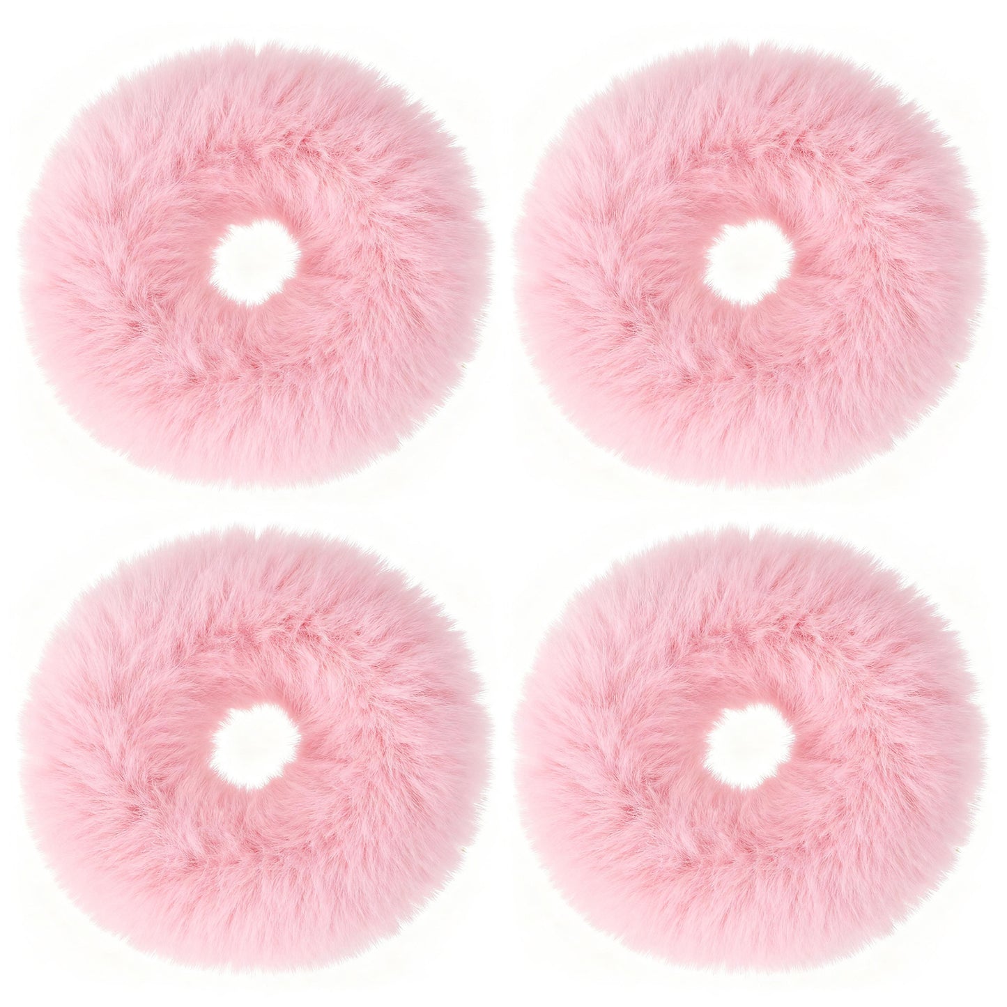 LXUEJIE 4 Pcs Pink Pom Pom Hair Ties, Pink Scrunchies, Furry Faux Rabbit Fur Fuzzy Scrunchies, Fluffy Ponytail Holders Hair Accessories Ponytail Holders Hairs Accessories for Girls Women Hairs