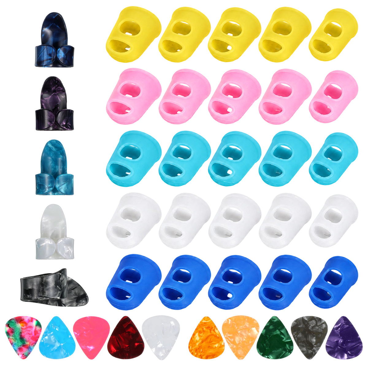 Jeffdad 40pcs Silicone Guitar Finger Guards Guitar Thumb Finger Picks Set