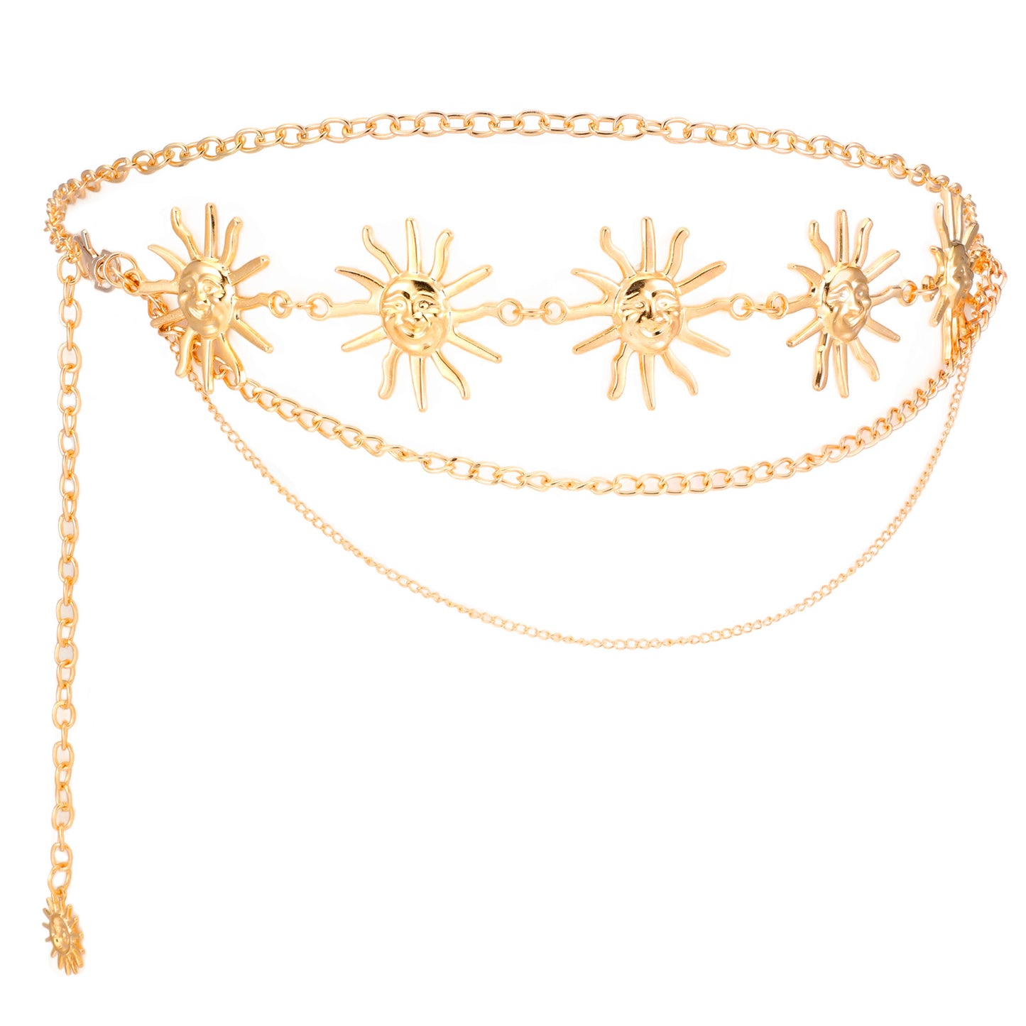 BOHUIZ Women Waist Chain Belt Multilayer Metal Belt Gold Sun Adjustable Boho Waist Chains Country Concert Outfit for Dress