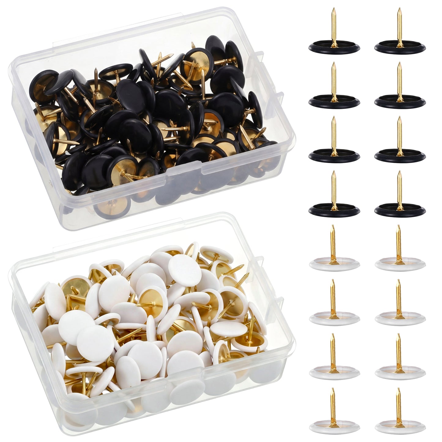 TIESOME 200 Pcs Drawing Pins, Push Pins Round Head Decorative Thumb Tacks with Storage Box, Metal Thumbtack with Steel Point for School Office Map Photo Wall Cork Board Bulletin (Black + White)