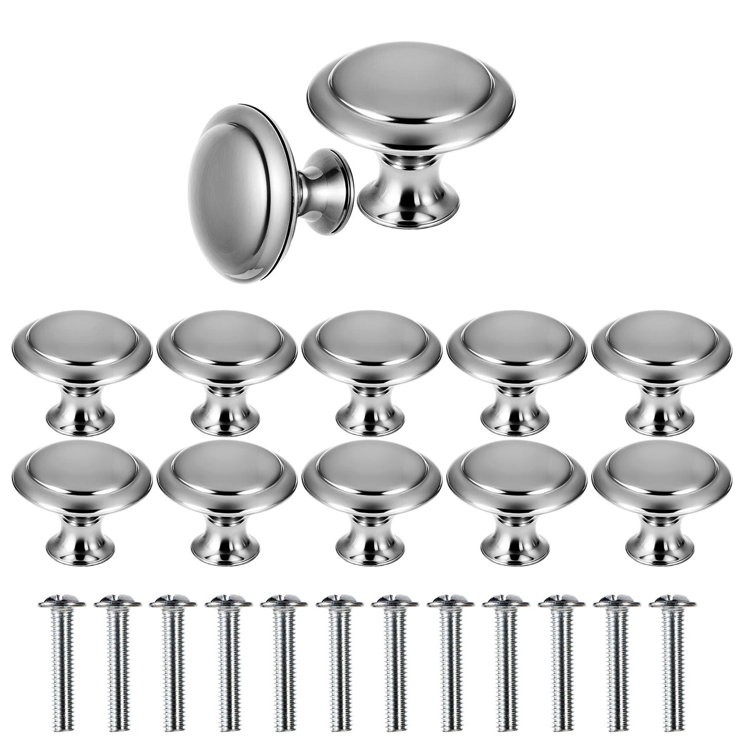 Molain 12Pcs Round Cabinet Door Knobs, 30mm Cupboard Handle, Drawer Knobs with Screws, Drawer Pull Handle Cupboard Drawer Wardrobe Handles Kitchen Door Handles Steel Furniture knob for Drawers(Silver)