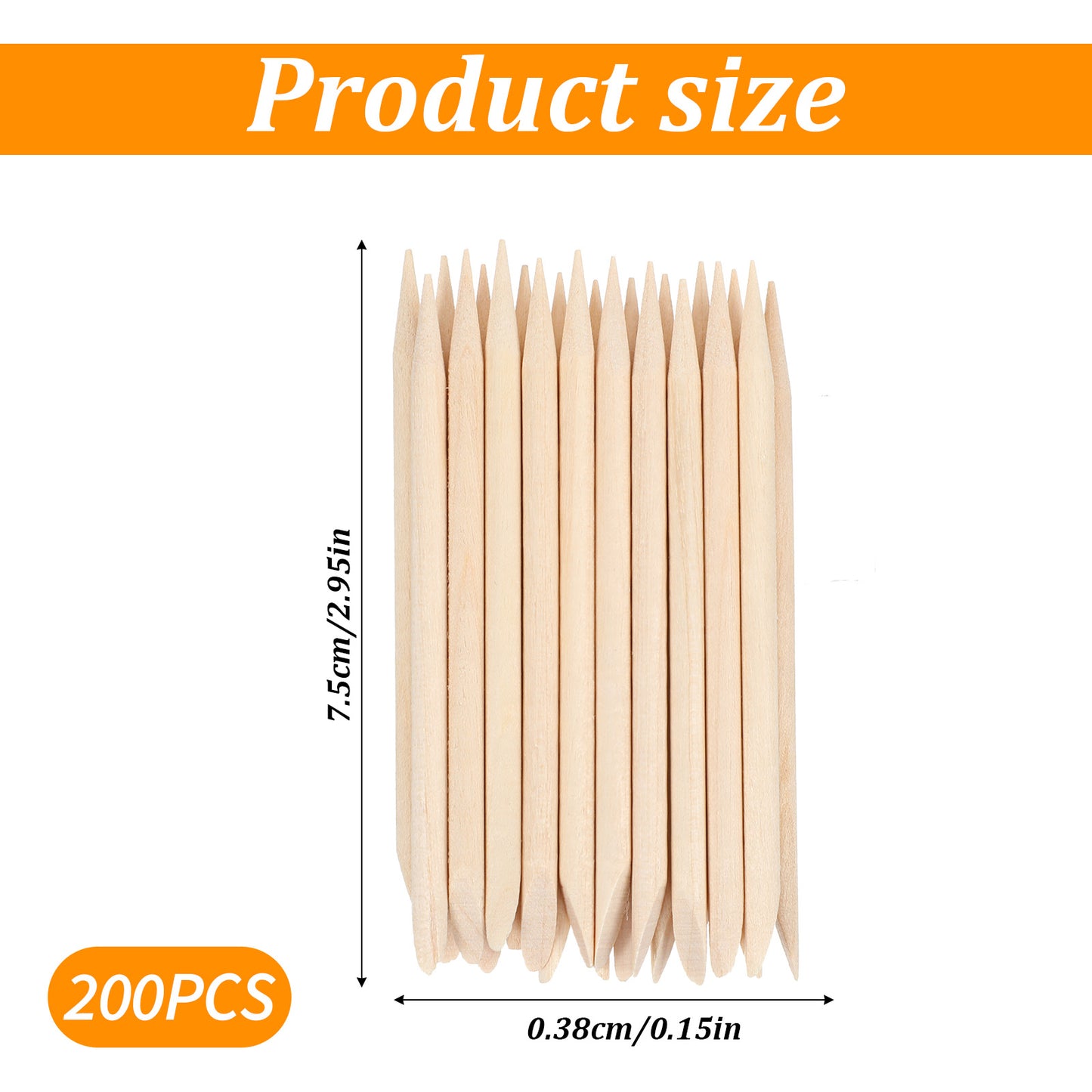 DOPENSPI 200PCS Wooden Orange Sticks for Nails, Double Sided Nail Cuticle Sticks 2.95in Wood Cuticle Pusher Remover Manicure Pedicure Tools Manicure Art Pedicure Orange Wood Stick for Nail Art