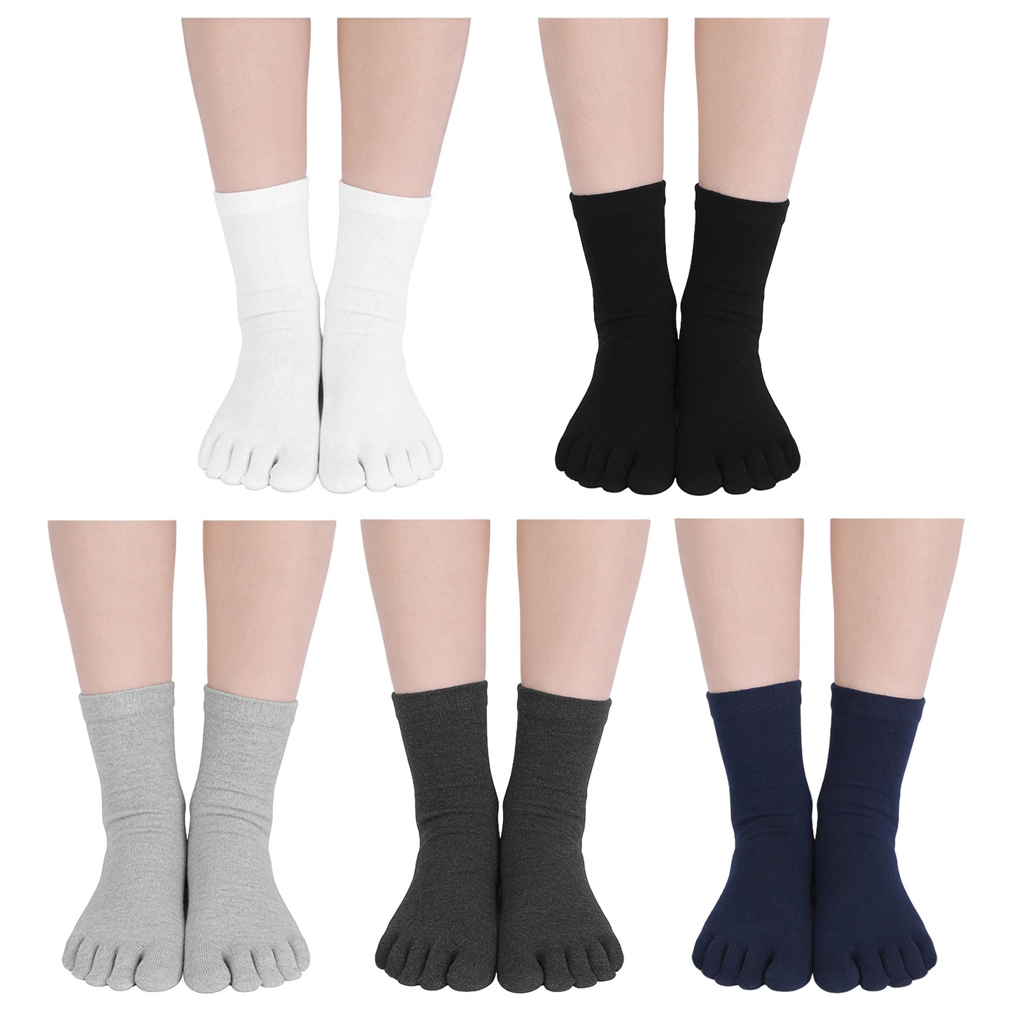 Molain 5 Pair Cotton Toe Socks for Men Women, Breathable Athletic Running Five Finger Socks Cotton Socks with Toes Separated Toe Crew Sock