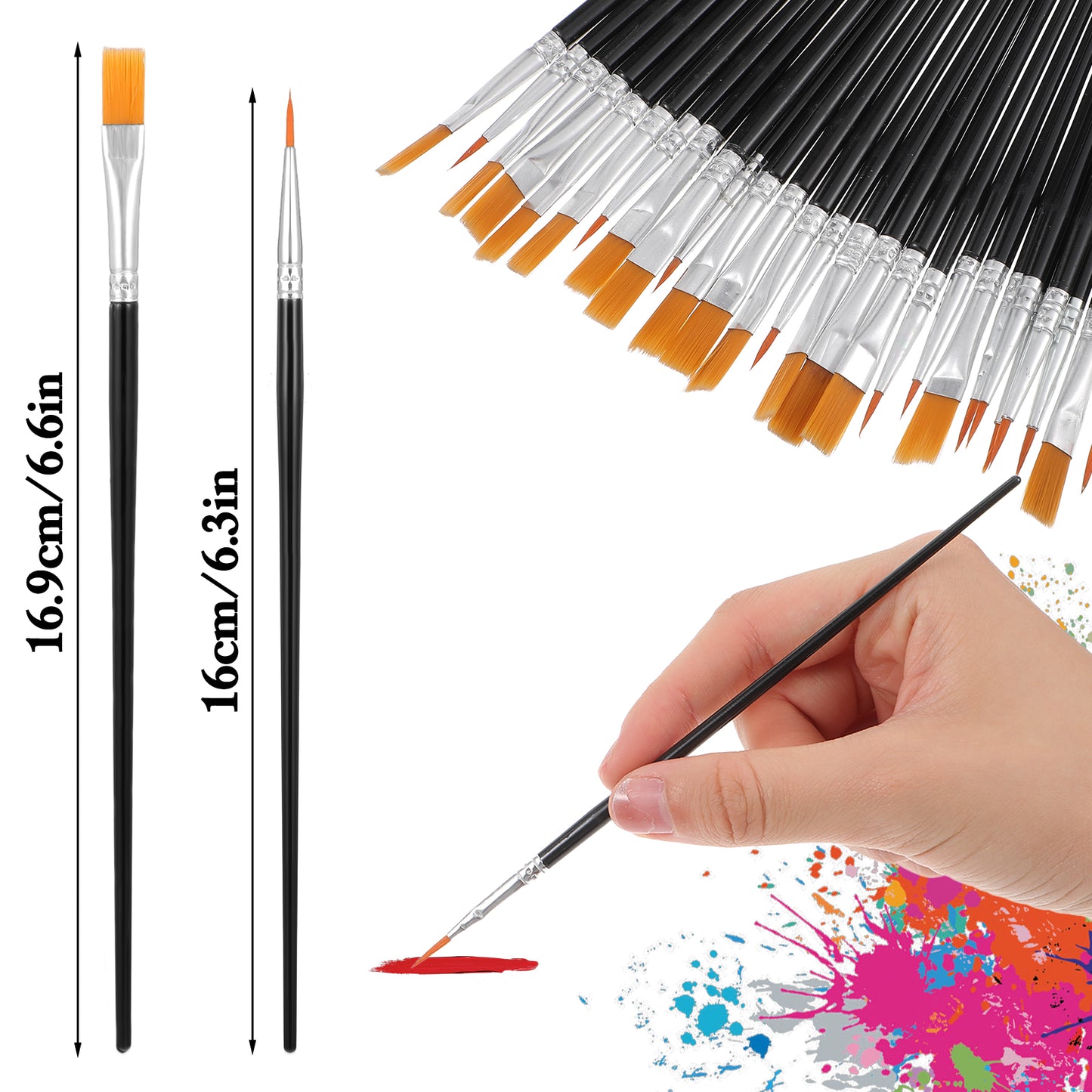 GEEHUA 30 Pcs Paint Brushes Set, Small Flat and Round Pointed Tip Paint Brushes Oil Watercolor Acrylic Brush Artist Craft Paintbrushes Set for Body Face Rock Canvas Drawing Arts Crafts Supplies