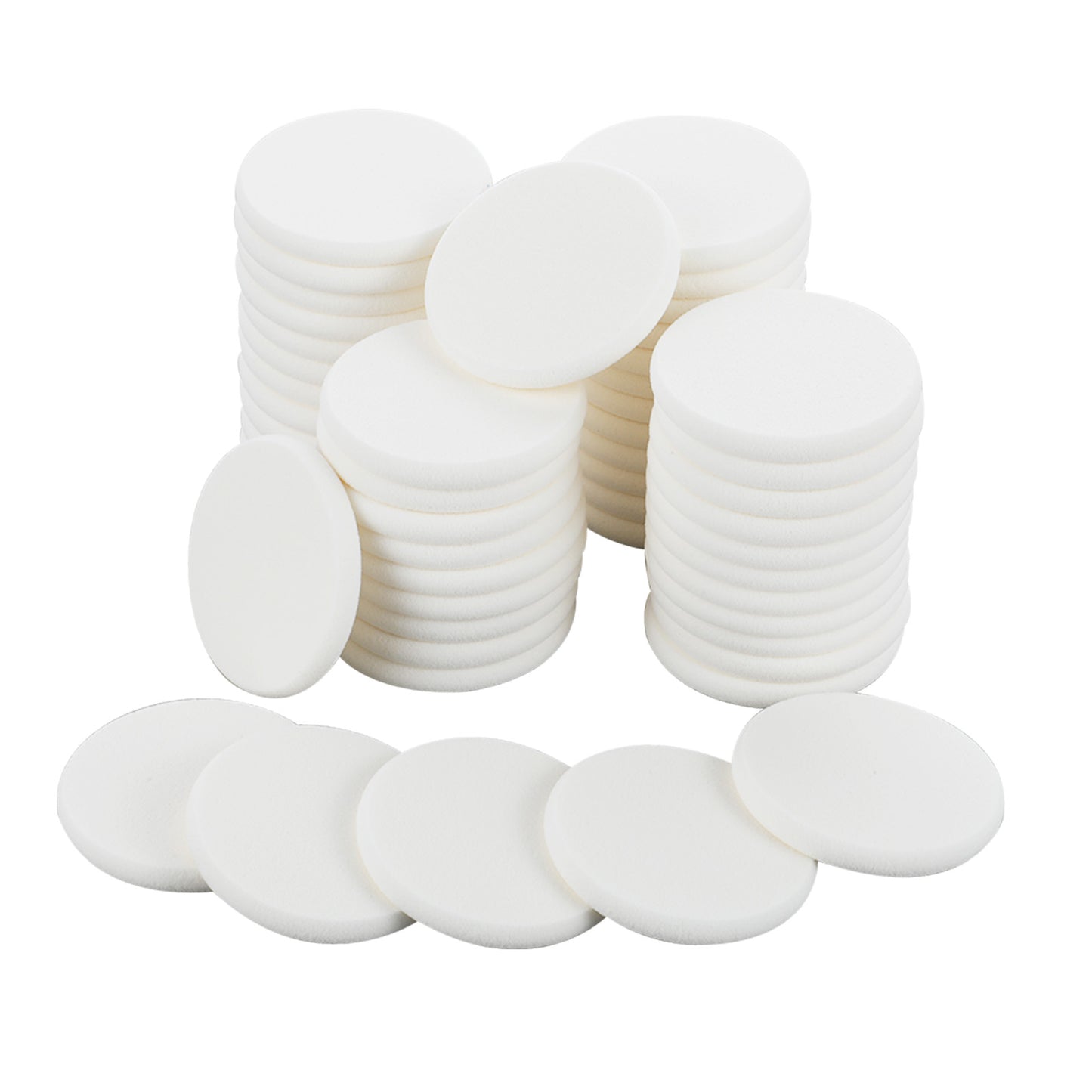 Jeffded White Round Makeup Sponge Facial Powder Puff Cosmetic Sponge Foam Pad Beauty Makeup Eye Face Foundation Powder Blender for All Skin Types, Wet and Dry Dual Use(50PCS)