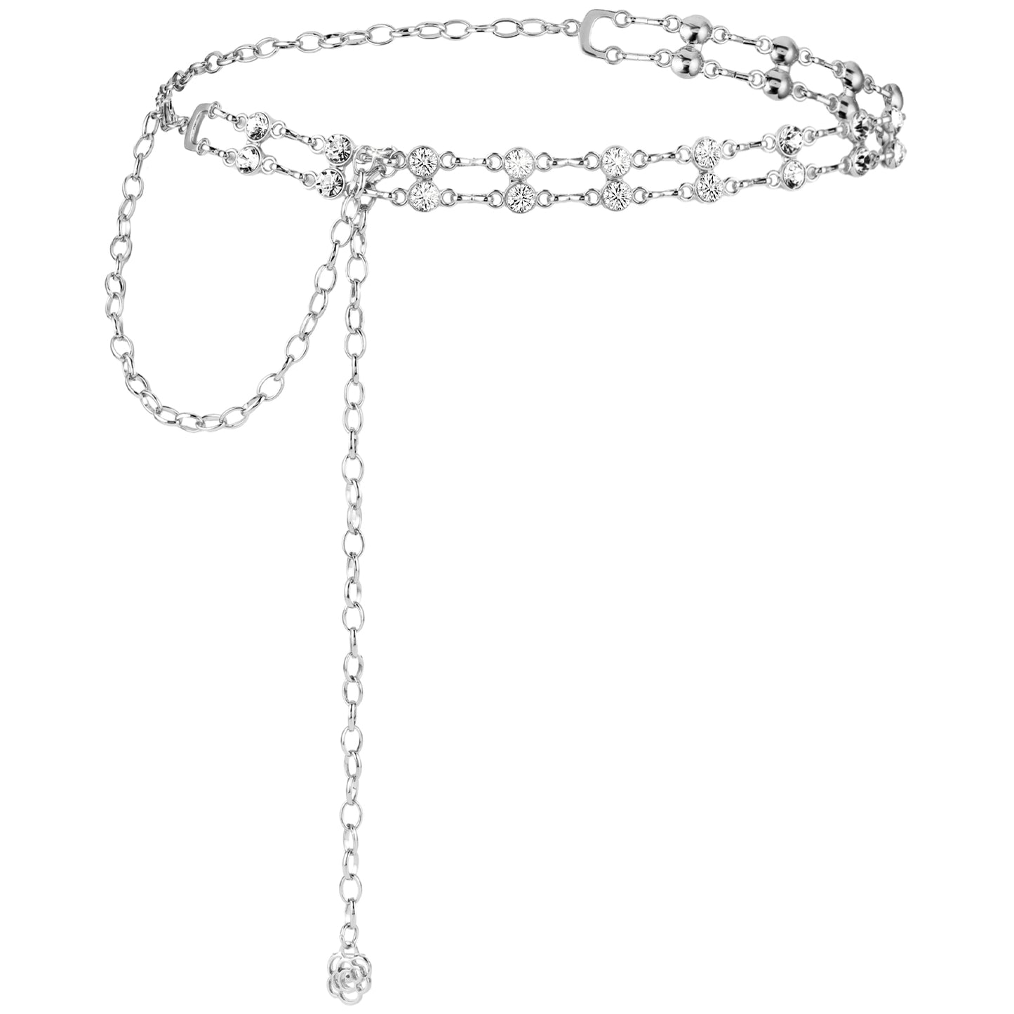 Yuanchu Women Rhinestone Chain Belt, Crystal Body Link Belt Metal Dress Belt Adjustable Skinny Waist Chain Belt for Dress(Silver)
