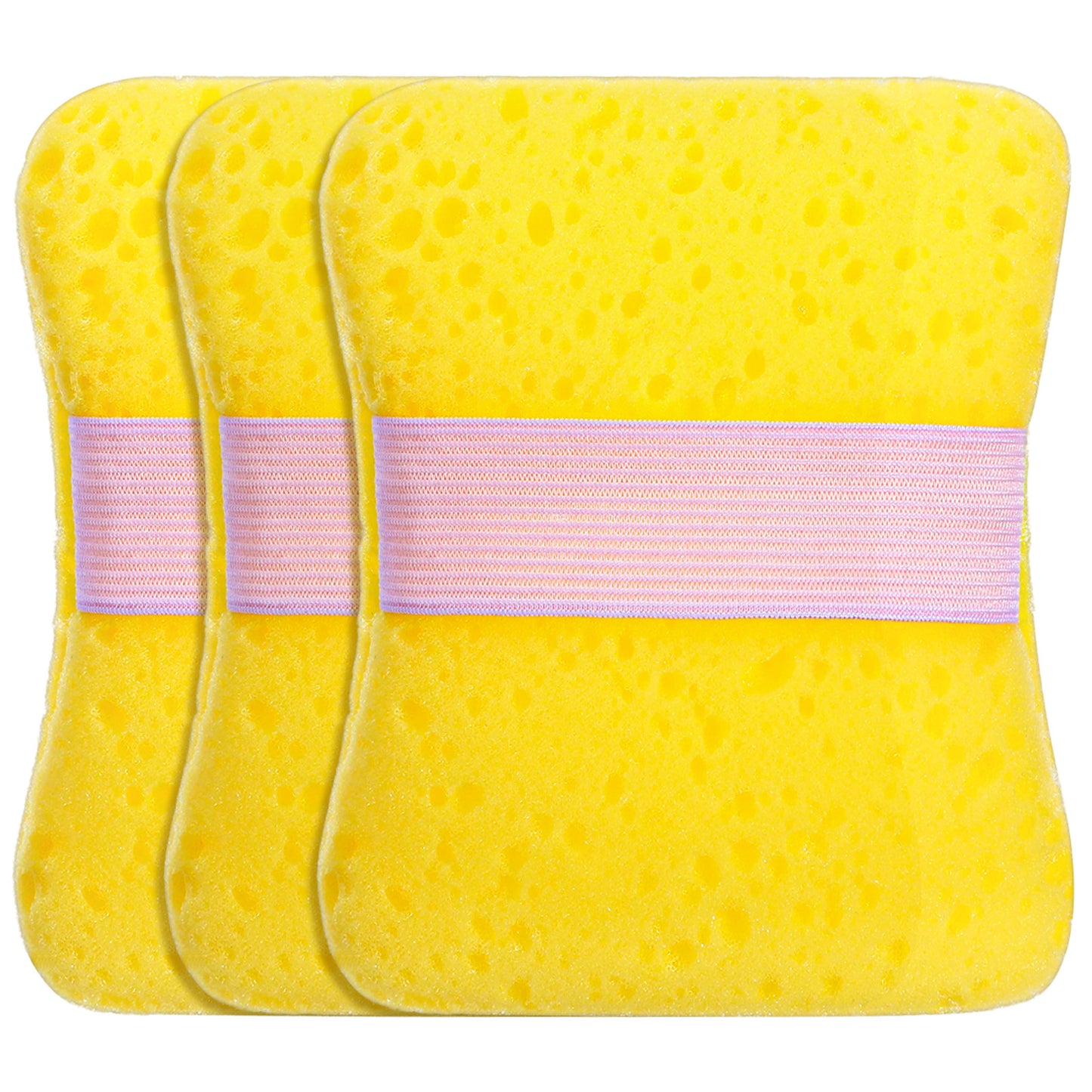 Amabro 3Pcs Body Bath Sponges Adults, Large Shower Sponge Bath Soap Bag with Elastic Band Body Exfoliating Washing Deep Cleaning Dense Foam Soft Honeycomb Delicate Dry Sensitive Skin Bathroom Bathing