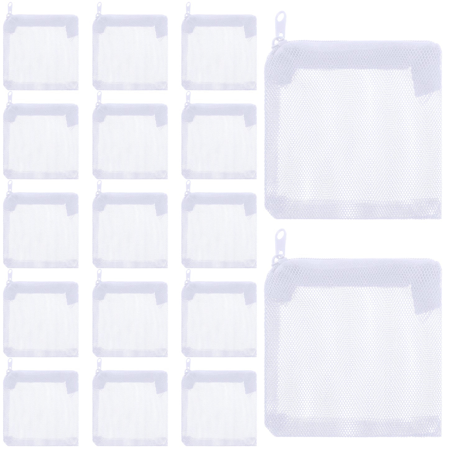 XLIUAX 15 Pack Aquarium Filter Media Bags, Mesh Aquarium Filter Bags with Zipper Reusable Fine Net Filters Bag for Activated Carbon Filter Stones Ceramic Rings, 10x10cm(White)